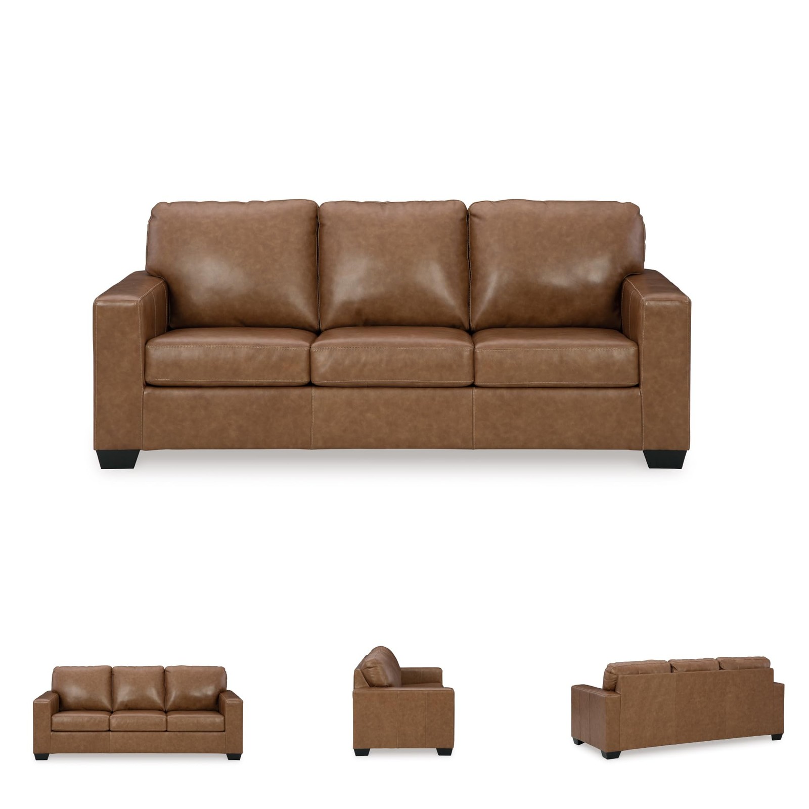 Bowery Hill Leather Contemporary Corner-blocked frame Caramel Sofa