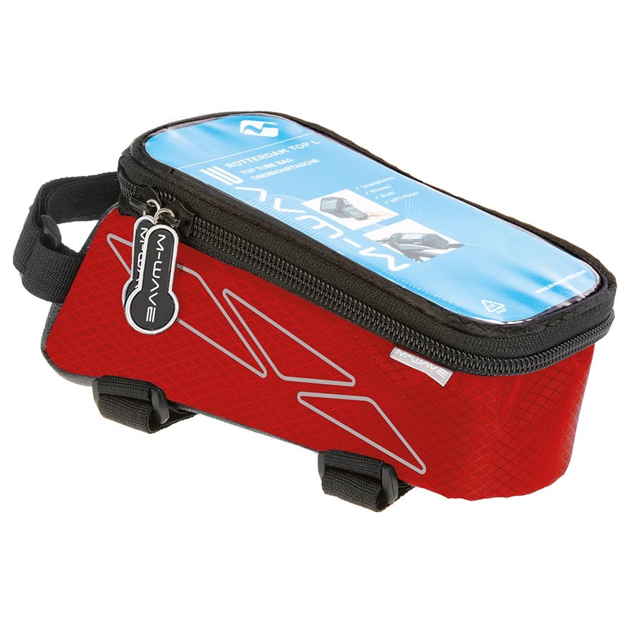 M-Wave Rotterdam Red Water-Resistant Top Tube Bike Bag with Touchscreen Mobile
