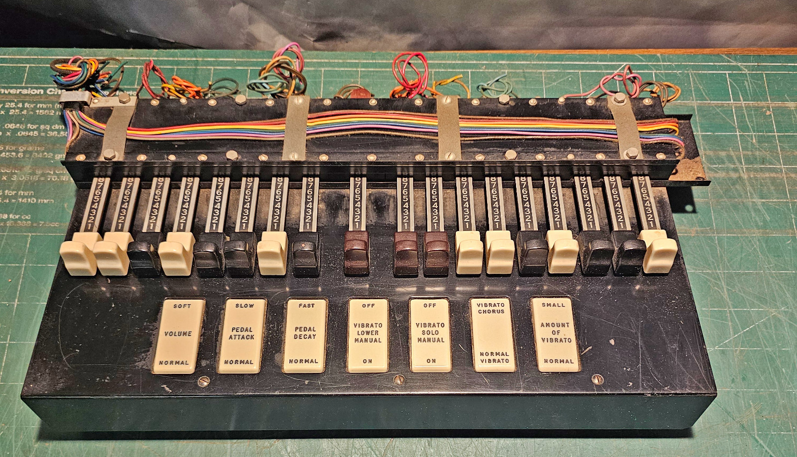 Vintage Hammond Organ Drawbar Assembly - 18 Draw Bars