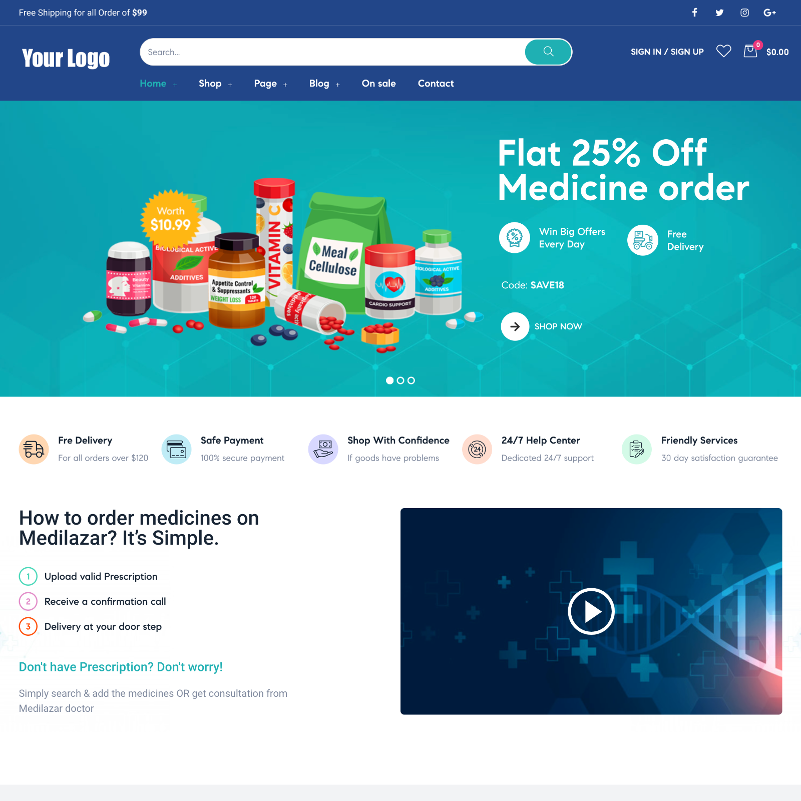 Pharmacy Store Website Design with Free 5GB VPS Web Hosting