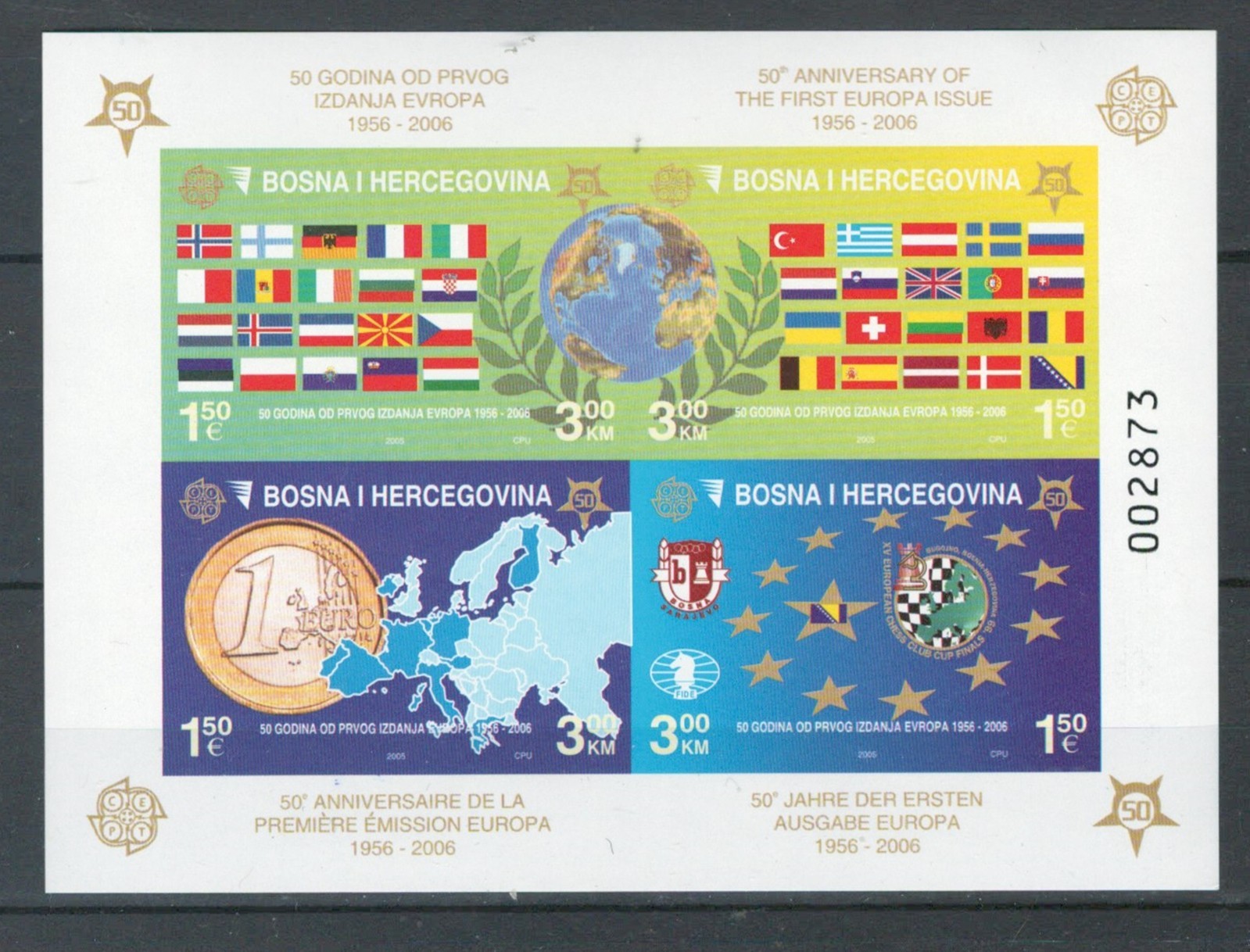 BOSNIA EUROPA 1ST EMISSION COMMEMORATIVE IMPERF SOUVENIR SHEET LOT (BOSNIA 337)