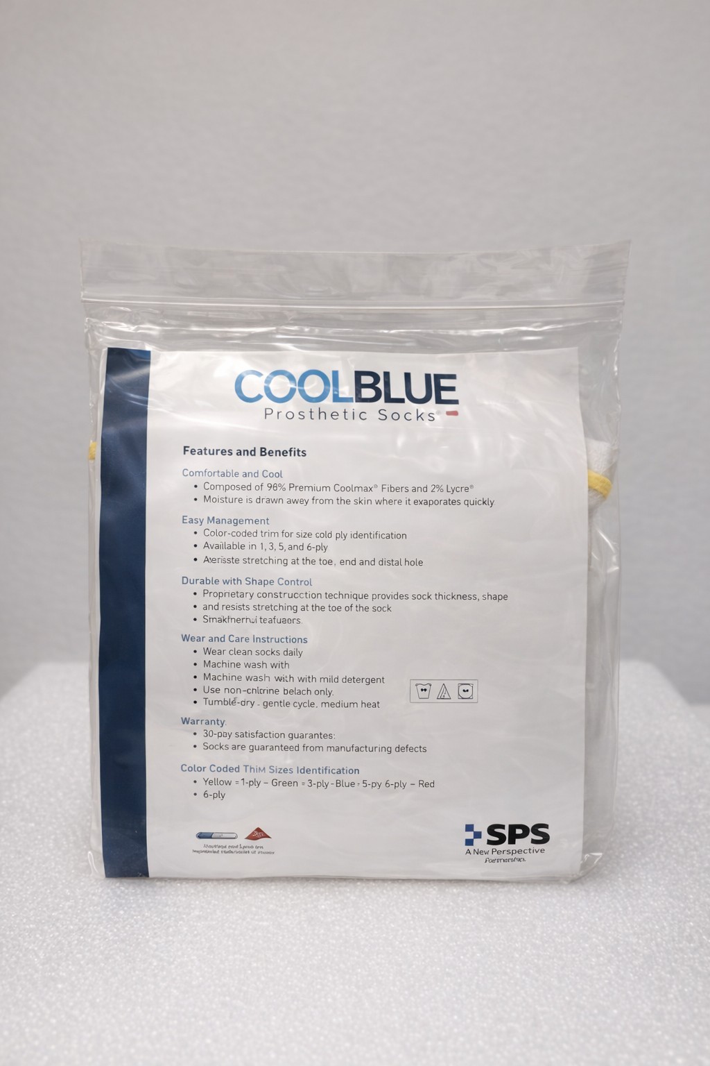 Cool Blue Prosthetic Sock CB1HW CB1HWRG2 1-Ply Yellow Size 3 Length 18-20