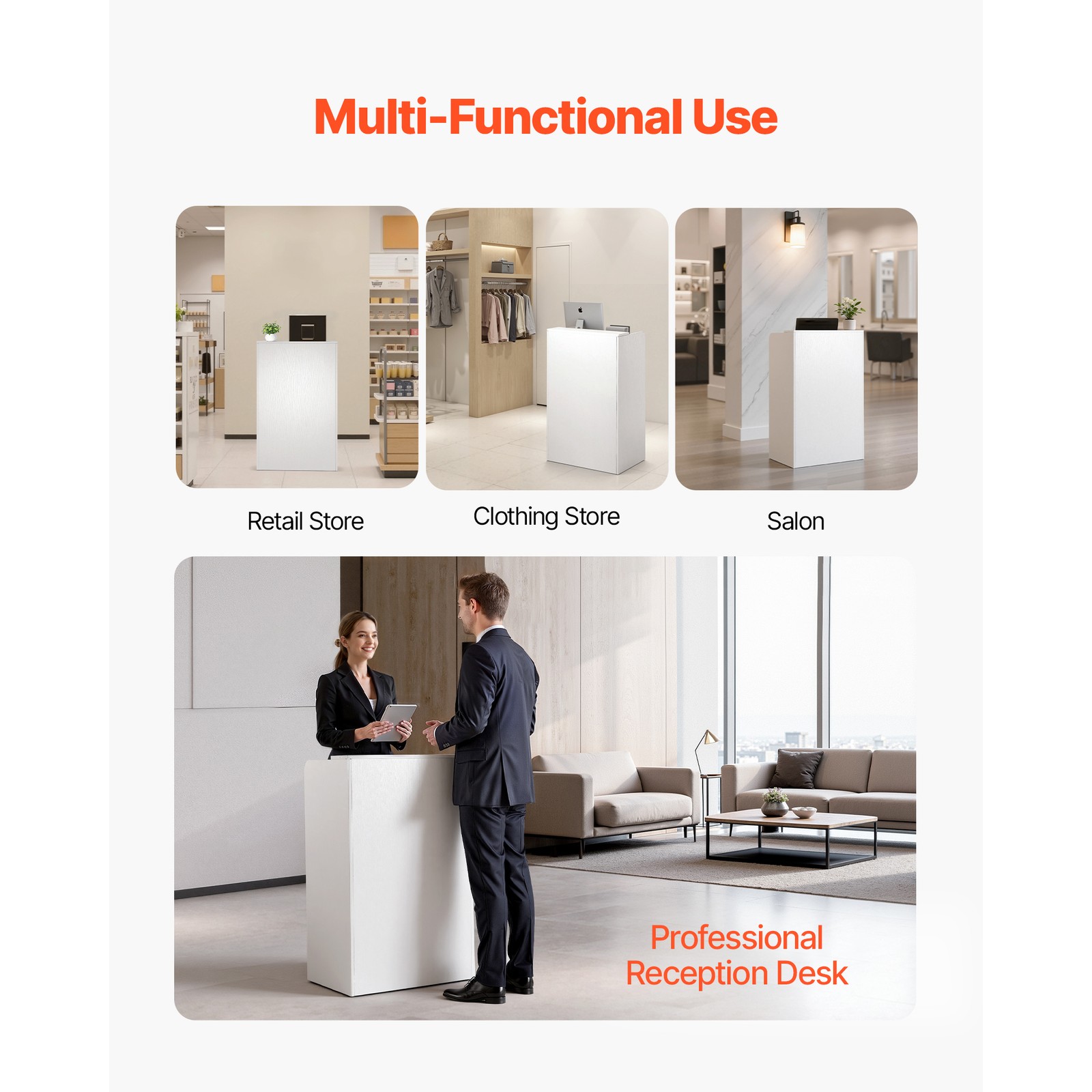 Uimoso Reception Desk 23.6-inch Compact Rectangular Counter with Storage Drawer