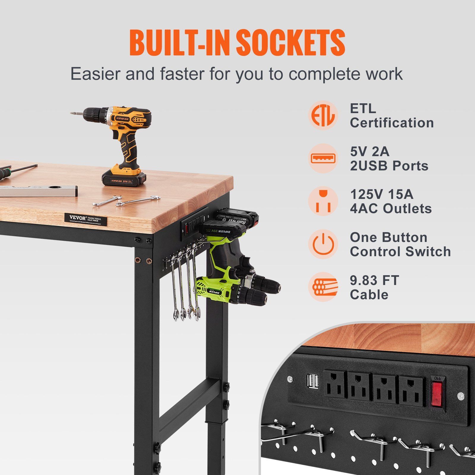 72" L X 25" W Adjustable Workbench with Universal Wheels 3000 LBS Load Capacity