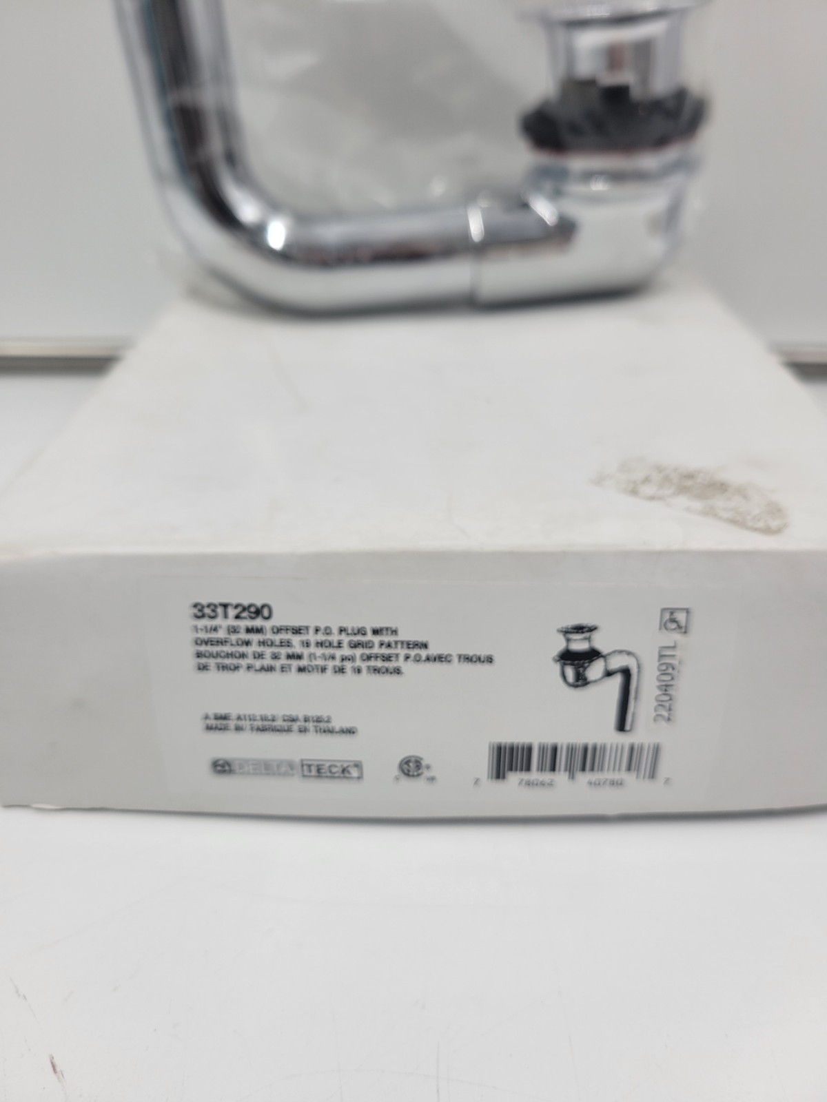 DELTA 33T290 CHROME OPEN GRID OFFSET STRAINER ASSEMBLY W/OVERFLOW HOLE 1-1/4"NIB