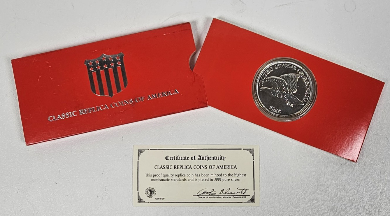 1856 Flying Eagle Penny Cent Silver Plated COA -COPY Large Free Shipping