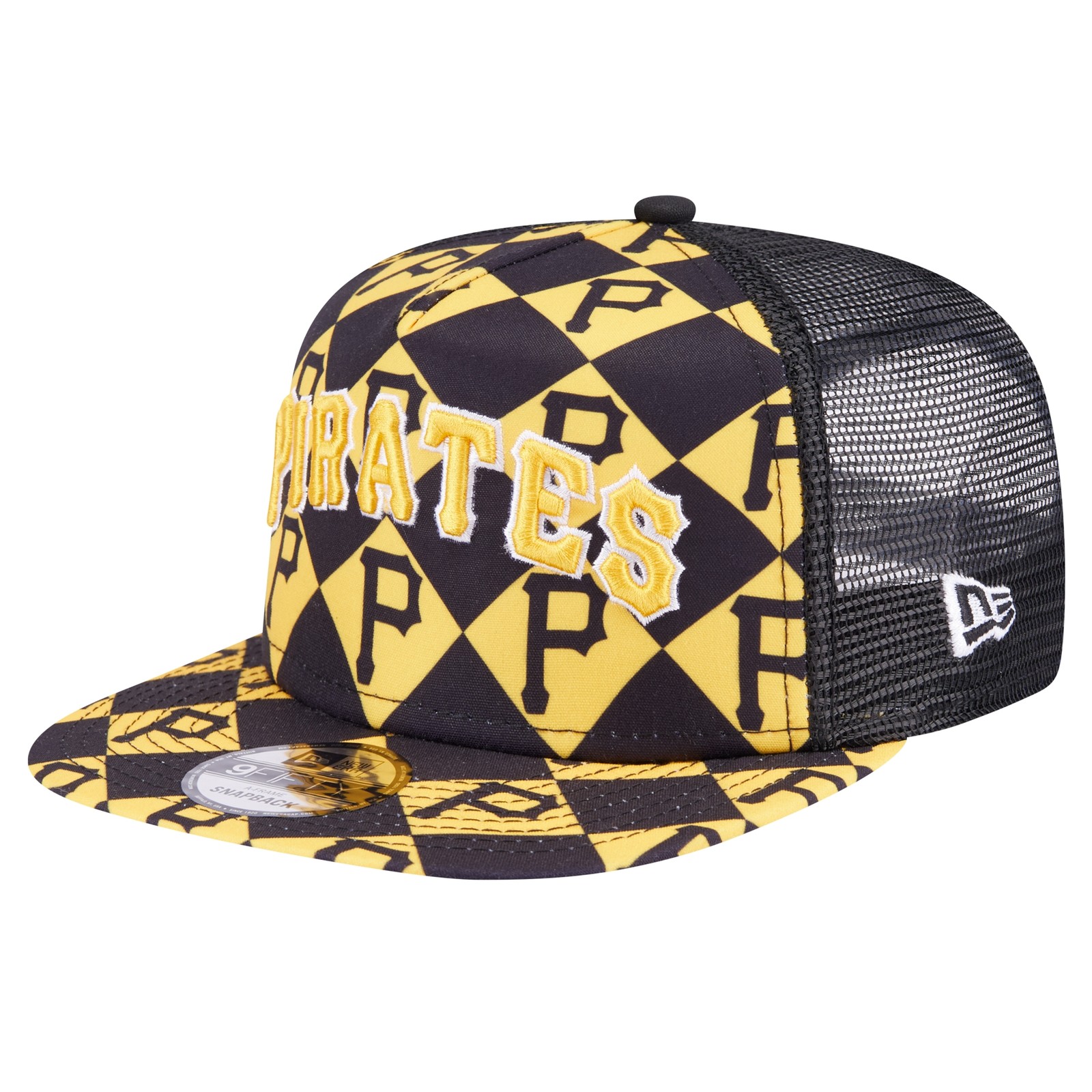 Men's New Era Black Pittsburgh Pirates Seeing Diamonds A-Frame Trucker 9FIFTY