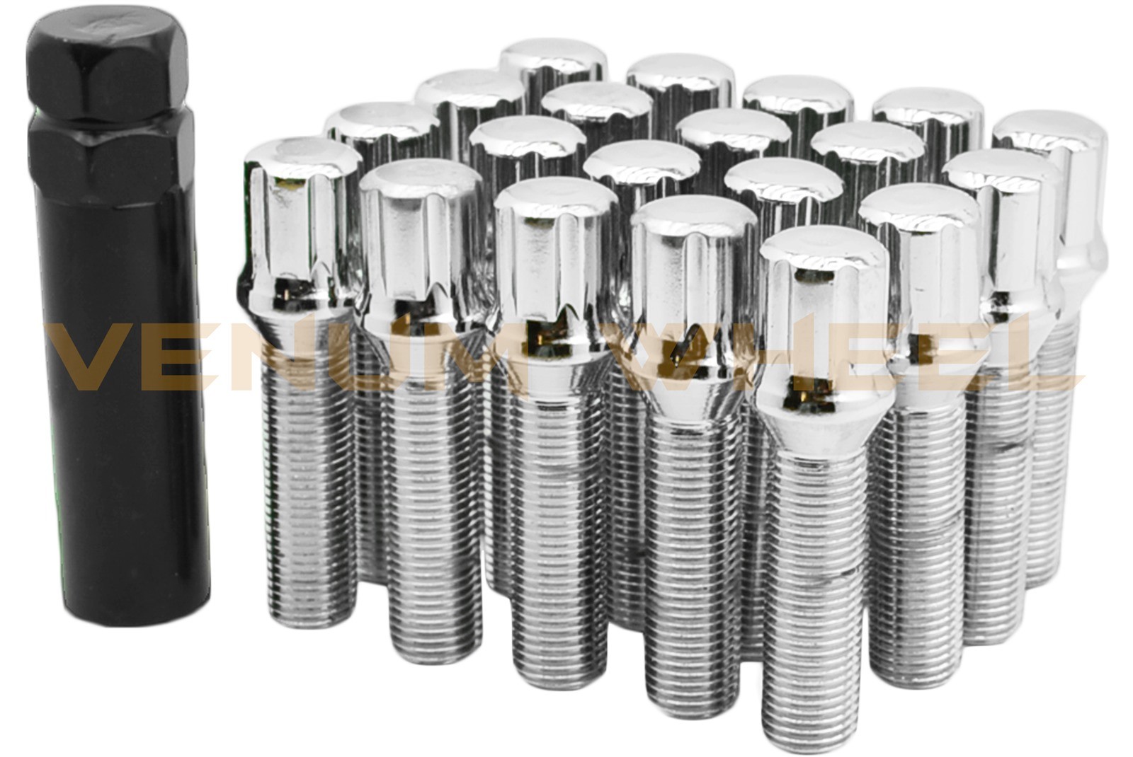 (10) 14x1.5 | 55mm Extended Shank | Chrome Spline Tuner Lug Bolt Replacement Kit
