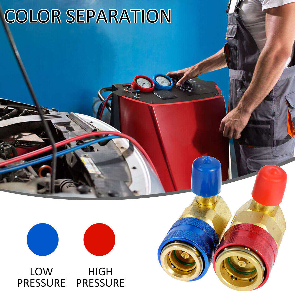 For Car AC Gauge AC High Low Side Quick Connector Adapter Fitting Coupler Kit