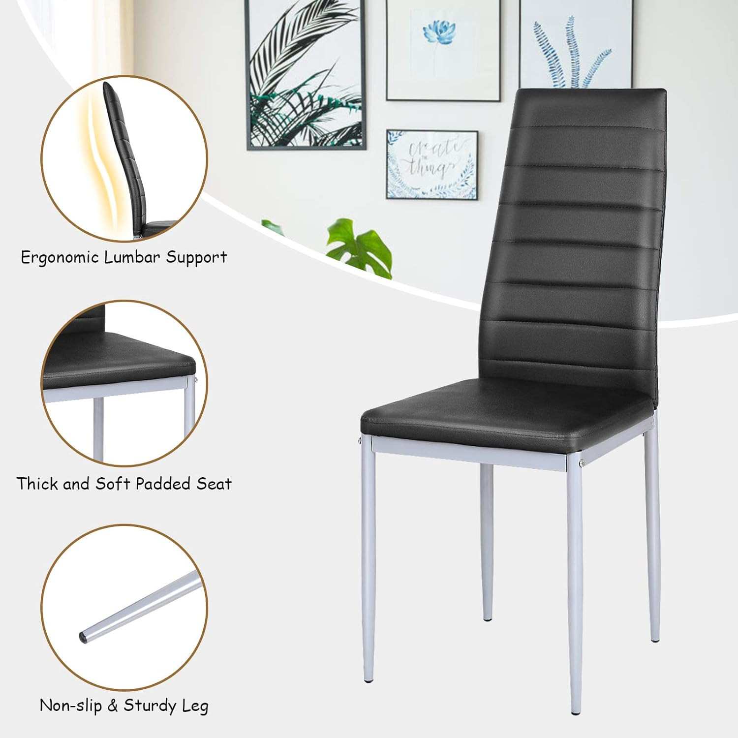 Set of 4 PU Leather Dining Side Chairs with Padded Seat Foot Cap Protection Stab