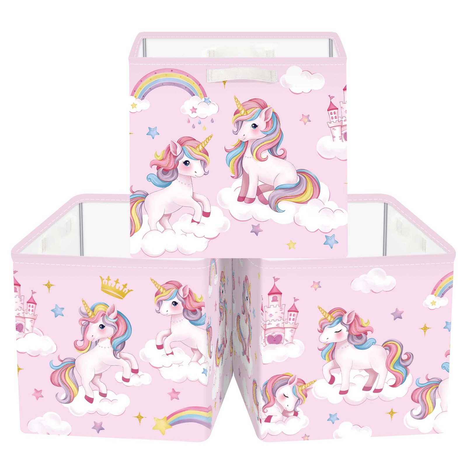 11.8" Unicorn Rainbow Cube Storage Organizer Set 3Pcs Cloud Star Cube Storage...