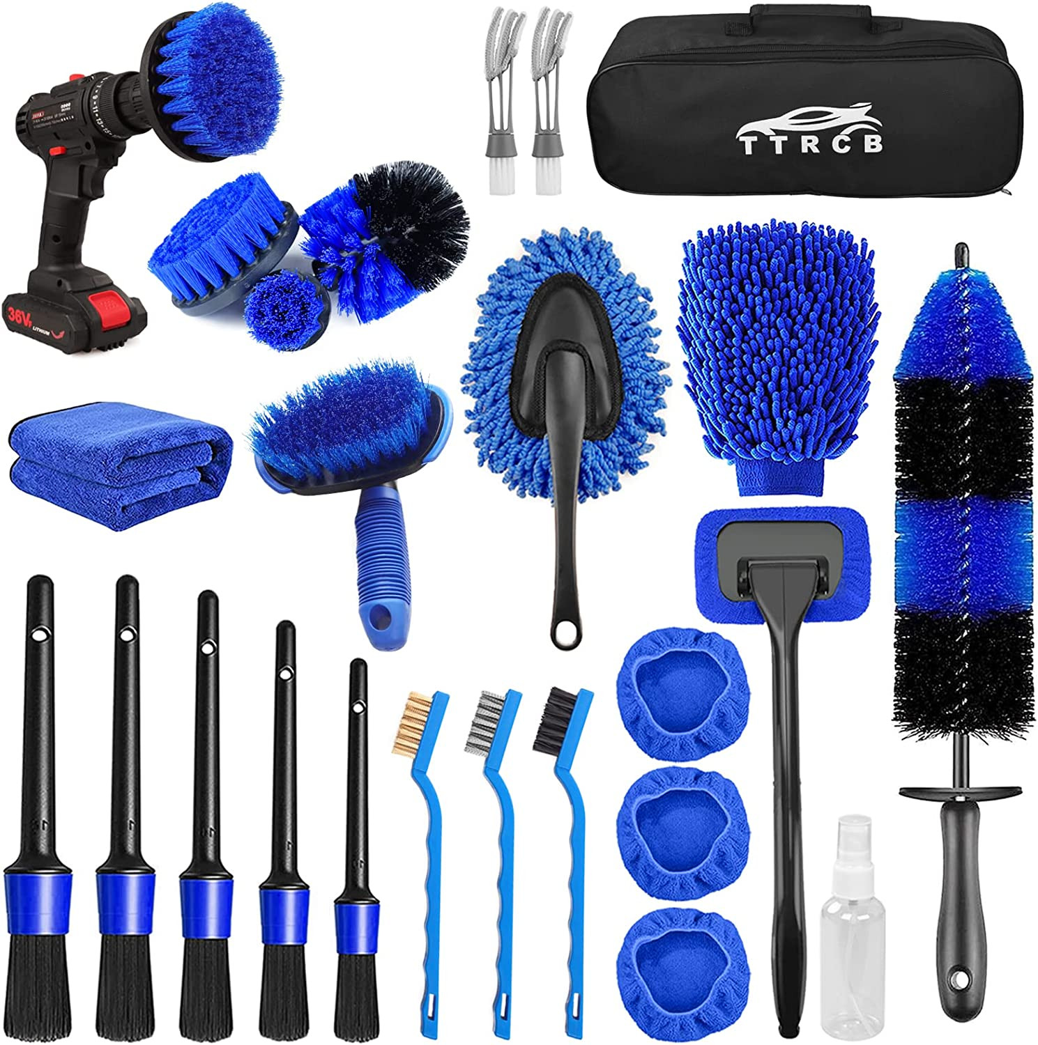 26PCS Car Detailing Brush Set, Interior Exterior Cleaning Kit for Wheels & Glass