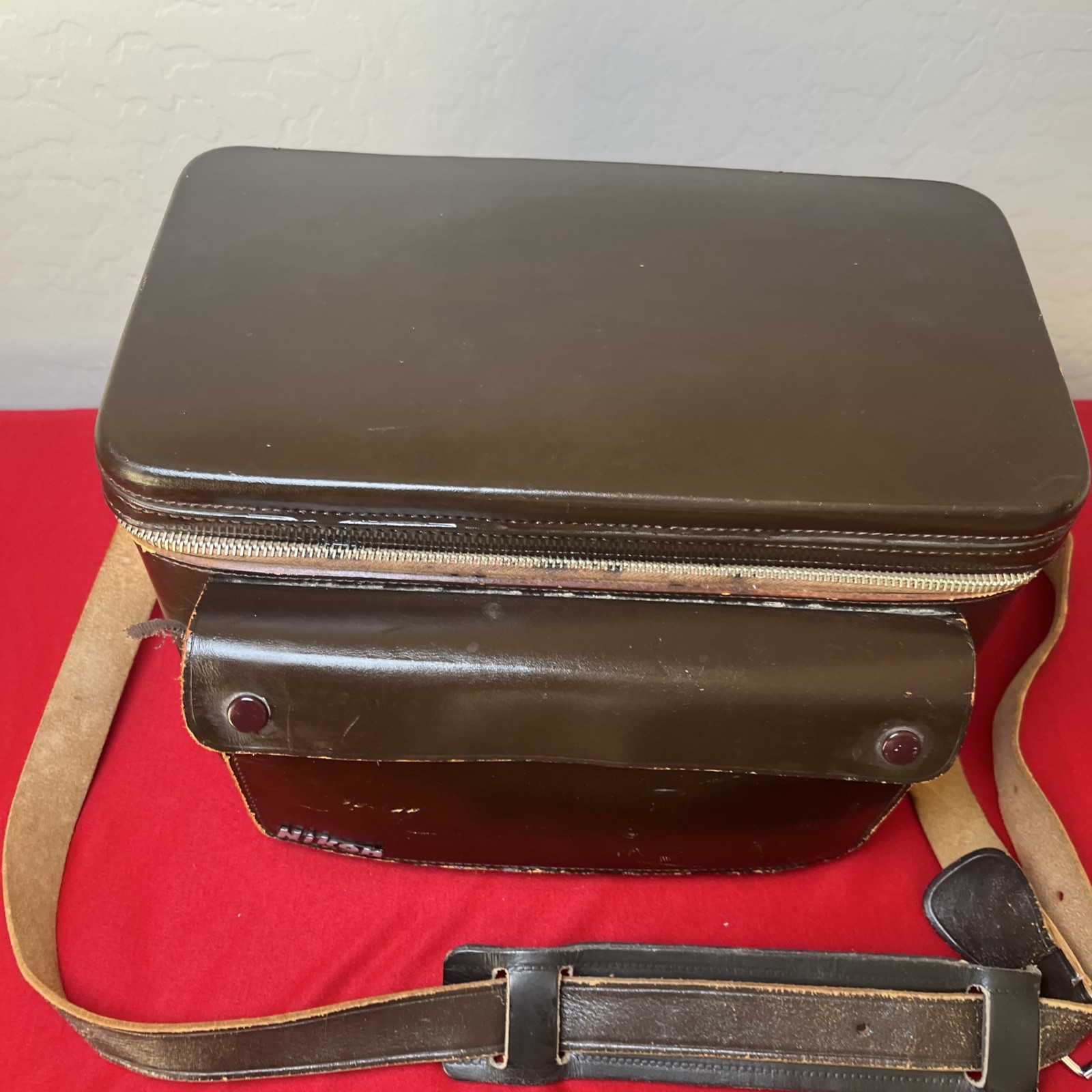Vintage Nikon hard leather camera bag
