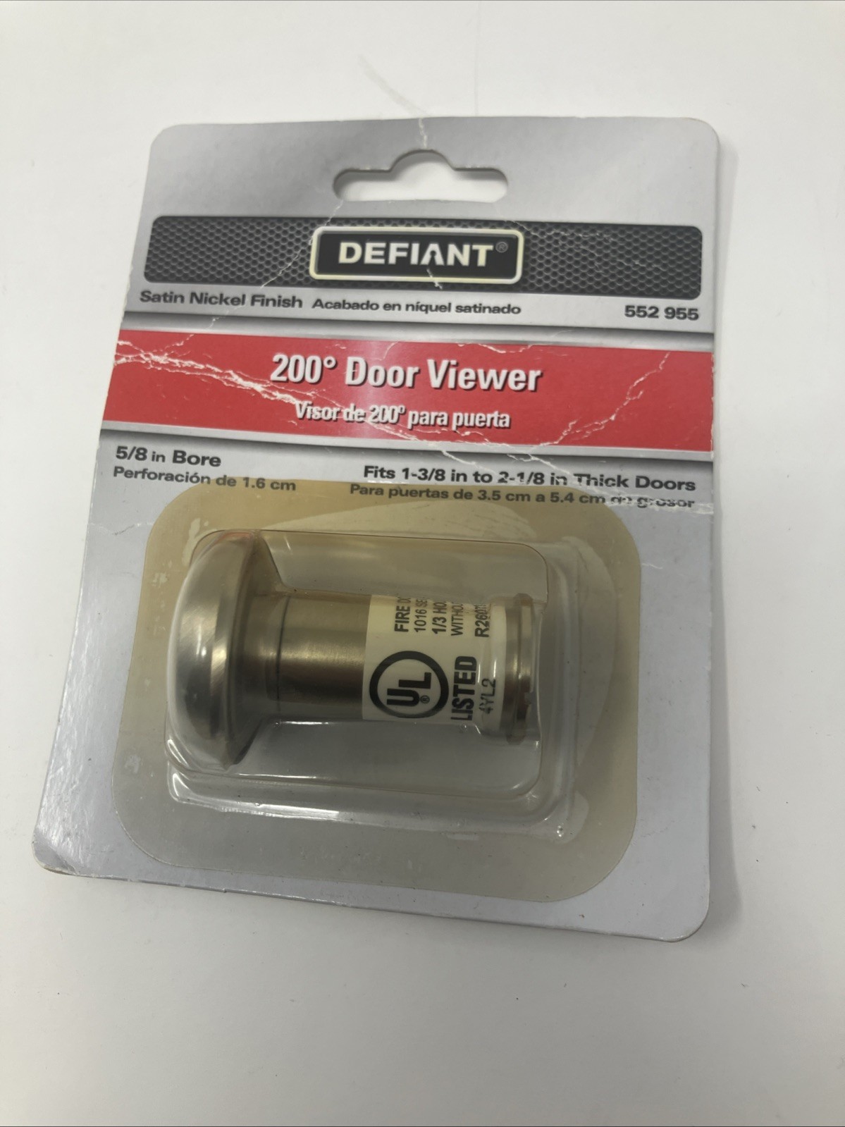 Defiant 200 Degree Door Viewer 5/8" Bore Satin Nickel Finish 552 955 New In Pkg
