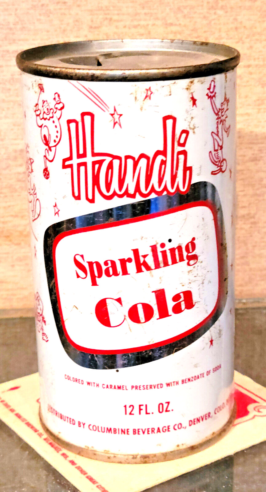1960s HANDI SPARKLING COLA SODA FLAT TOP SODA POP CAN COLUMBINE DENVER COLORADO