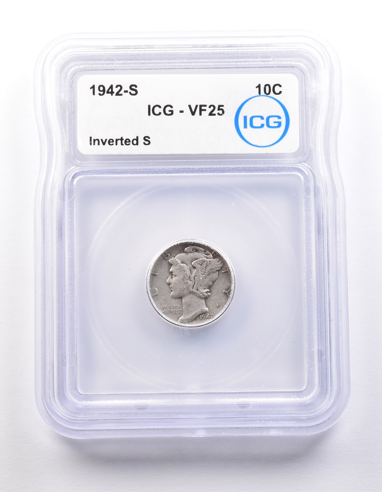 1942-S Mercury Dime Inverted S VF25 ICG *9857