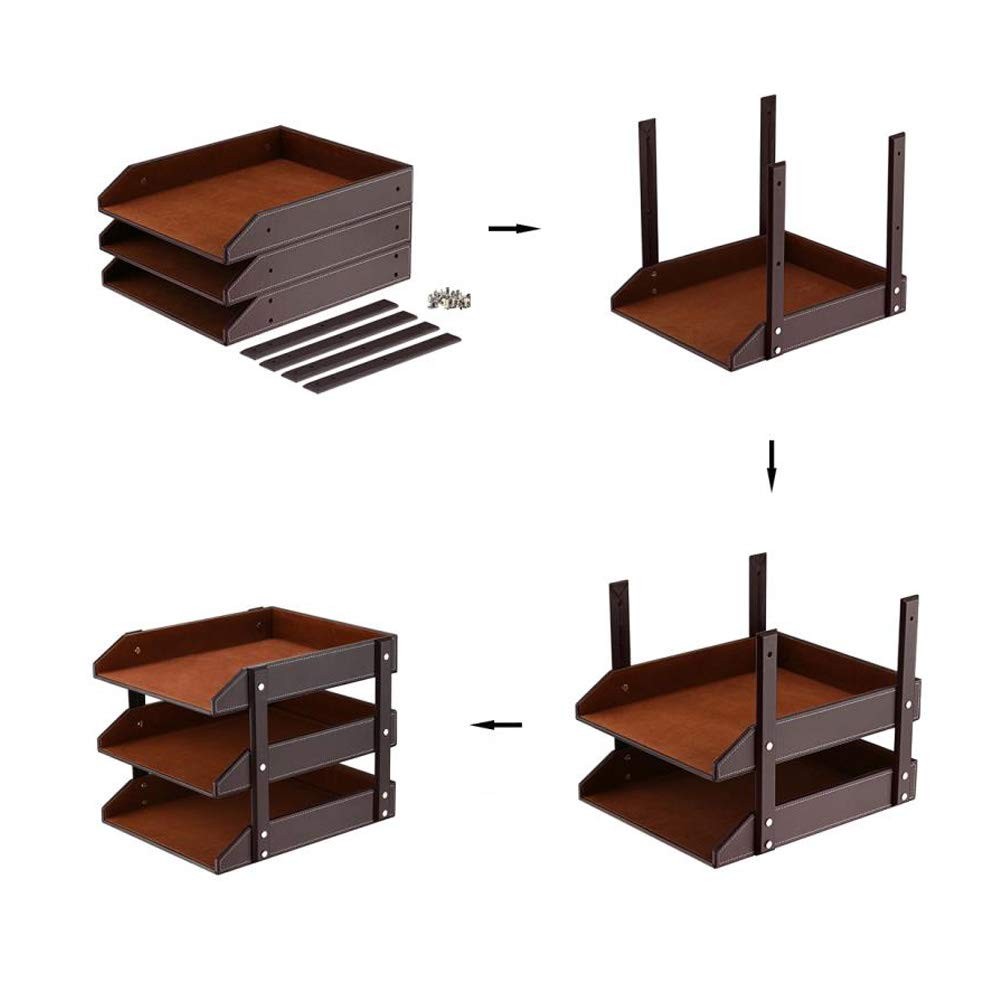 Leather Desk Organizer, NIFIVE 3-Tier Stackable Document Tray, Perfect Deskto...