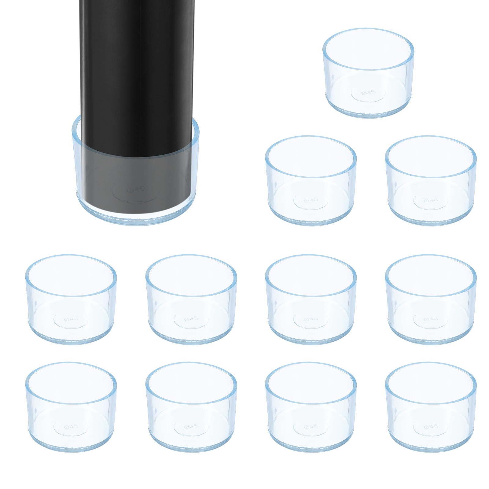 12Pcs Chair Leg Floor Protectors, 45mm ID Round Clear Chair Leg Caps