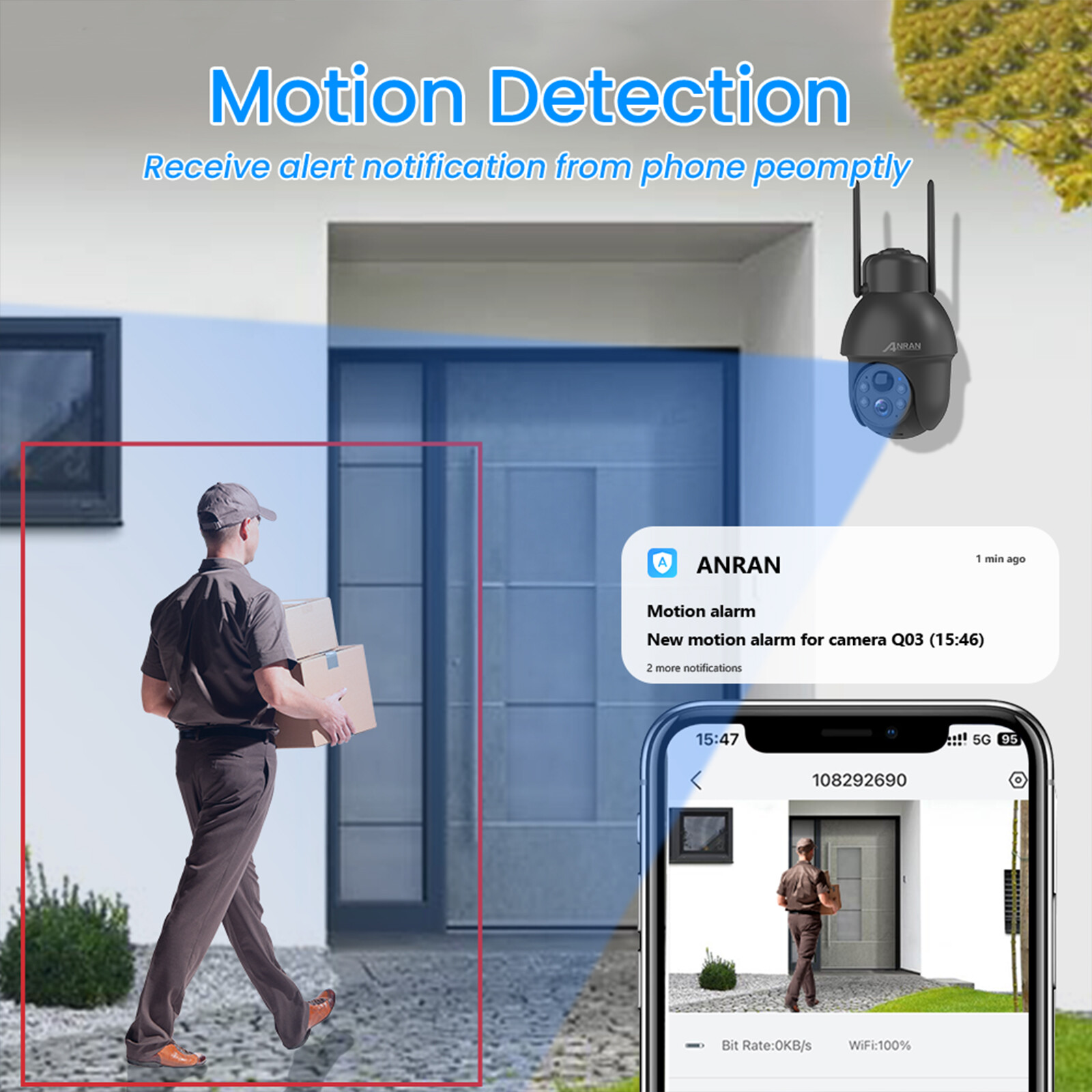 ANRAN Home Security Camera System Solar Panel 360°PTZ Wireless 3MP Outdoor Audio