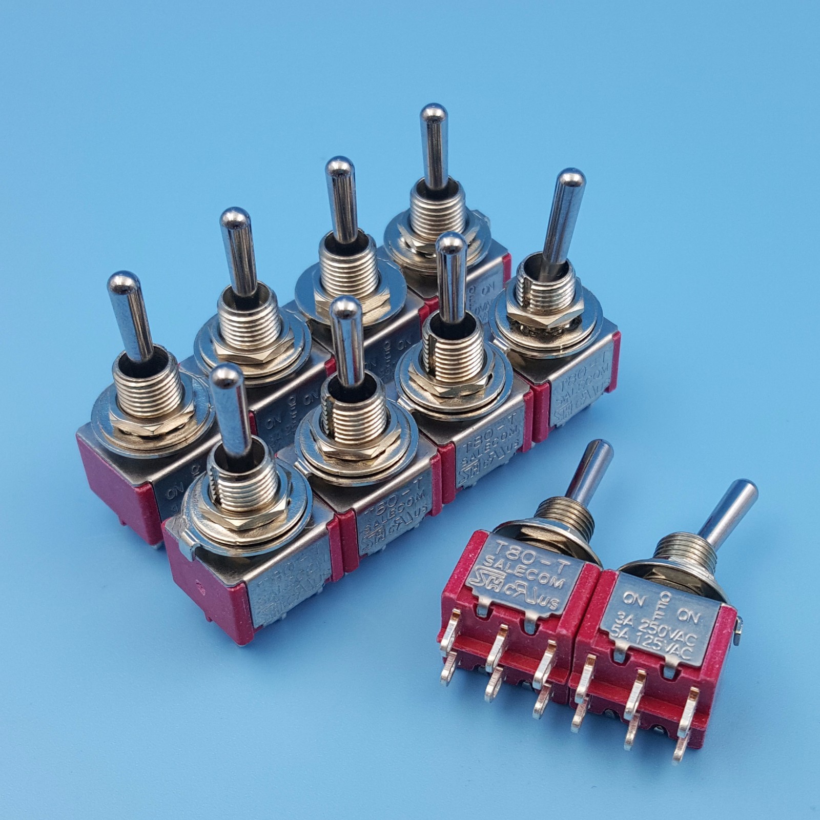 10Pcs SH T8012 Standard Lever 6Pin ON-OFF-ON 3-Gears DPDT Mini Toggle Switch