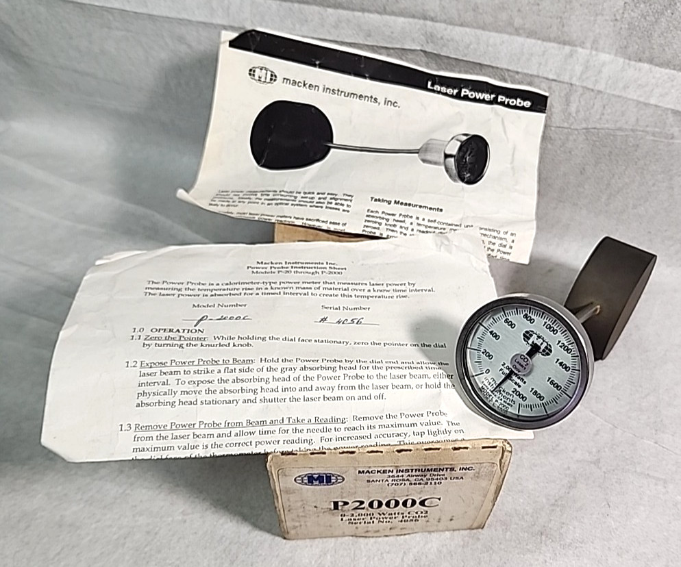 Macken Instruments P2000C Laser Power Probe for CO2 Lasers 0-2,000 Watts