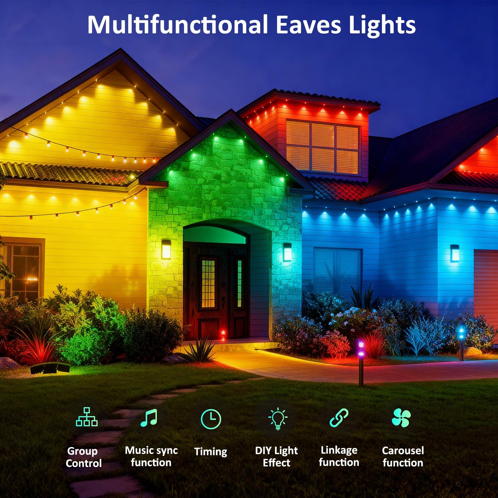 98FT Permanent Outdoor String Lights, RGB Multicolor Eaves Lights with APP & ...