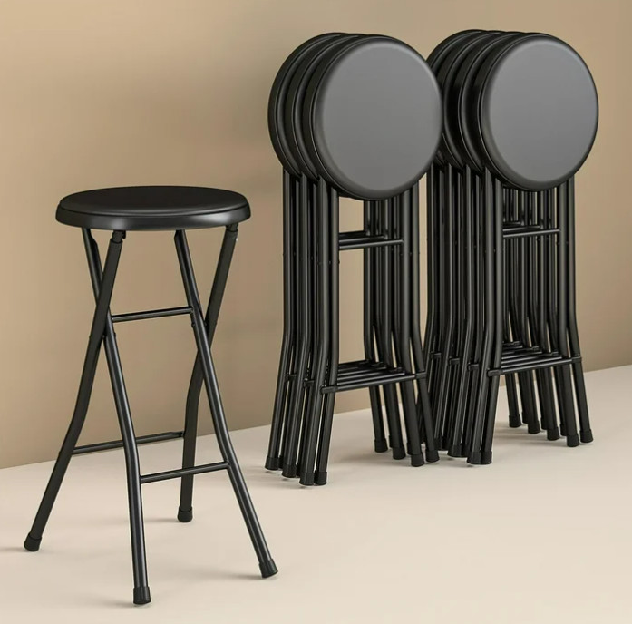 24" Black Vinyl Padded Folding Stool – Portable & Durable
