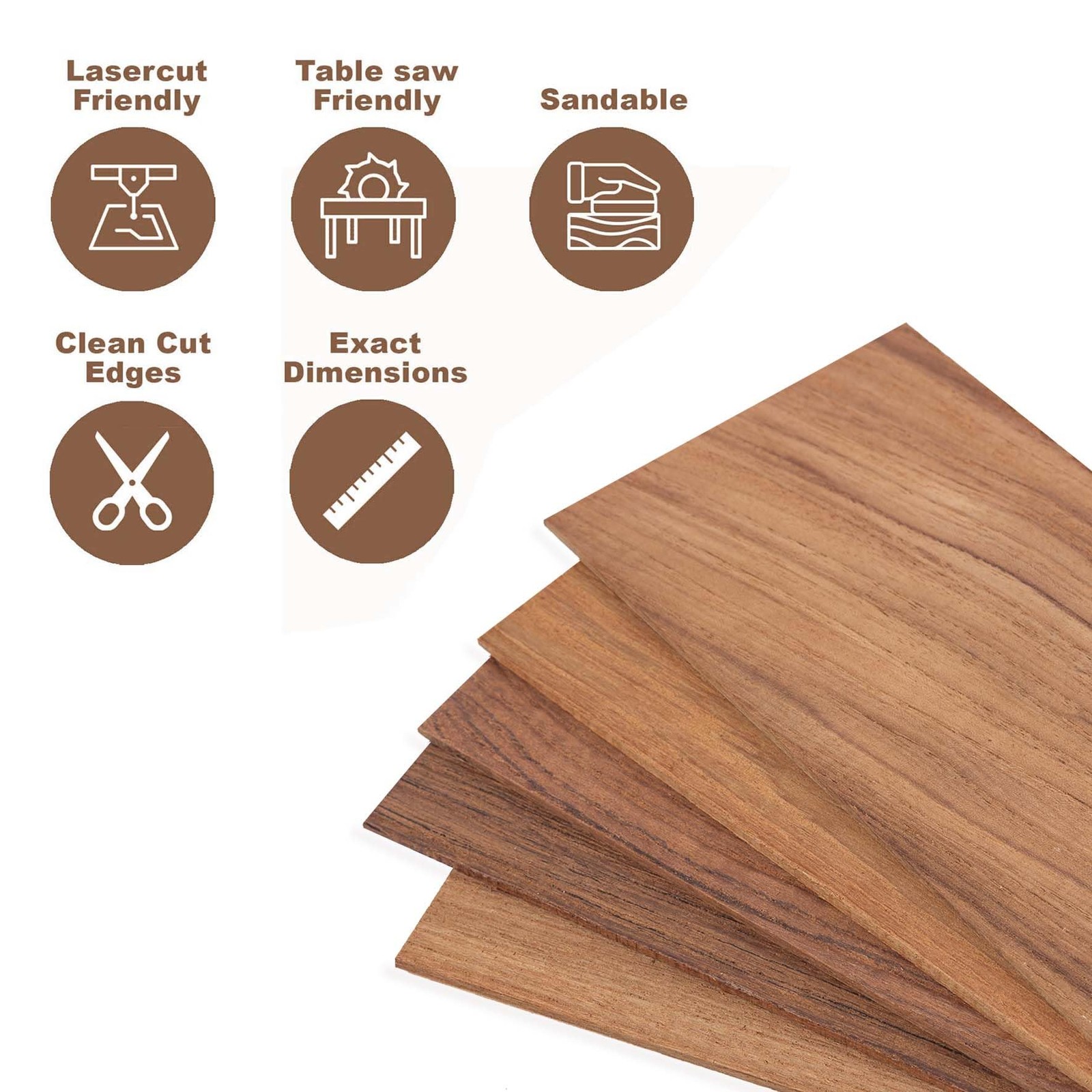 Teak Wood Sheets 1/8 inch Thick, 4x8 inch Solid Panel Veneer Plank Myanmar Bu...