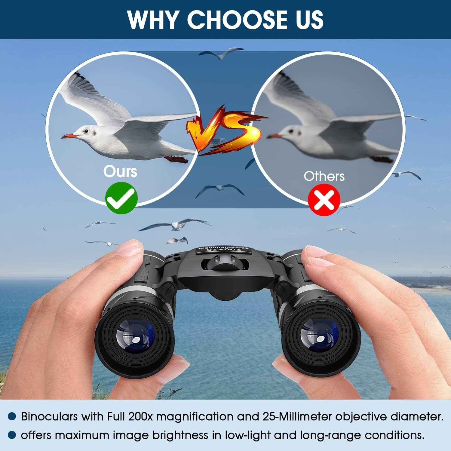 200x25 Compact Binoculars for Adults and Kids, High Powered Mini Pocket Binoc...
