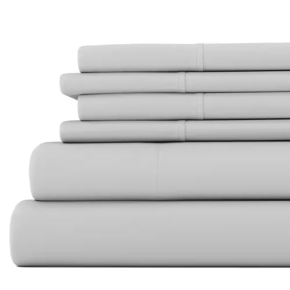 6-Piece Light Gray Solid Microfiber Full Sheet Set Free Shipping New