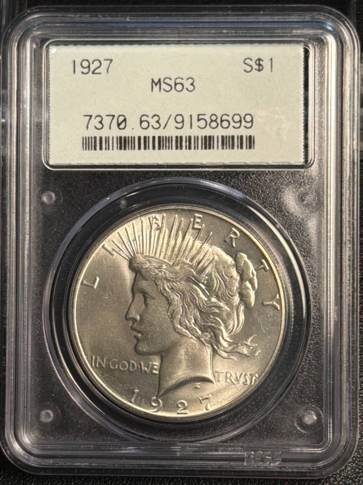 1927 Peace Silver Dollar PCGS MS-63 OGH PQ+