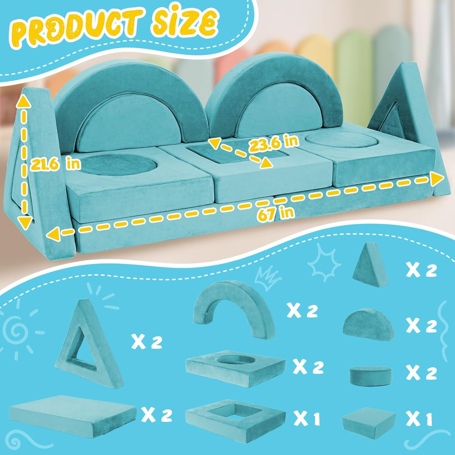 16PCS Kids Modular Play Couch - Fun & Creative Convertible Foam Sofa Set