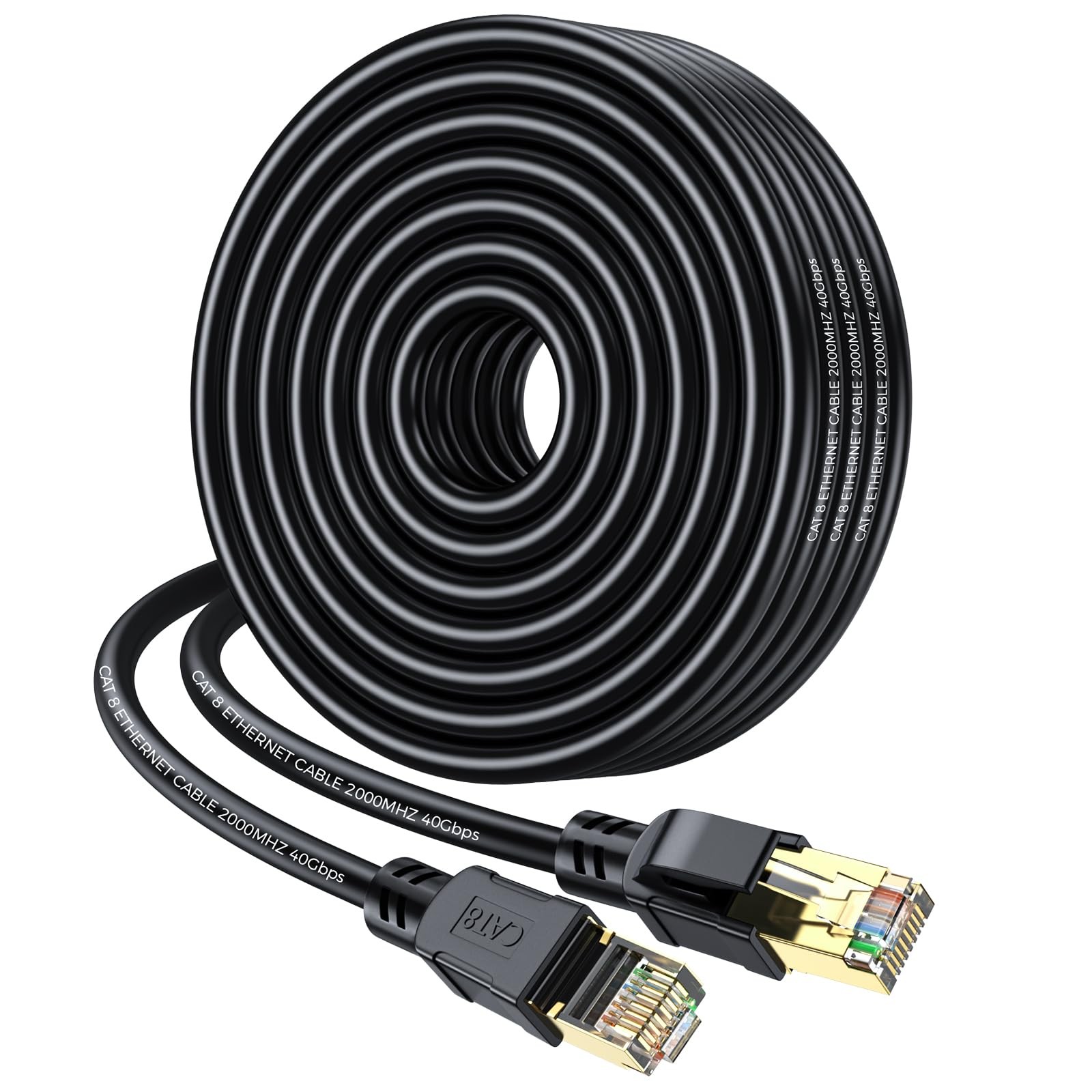 Cat 8 Ethernet Cable 50FT, High Speed Heavy Duty Network LAN Patch Cord 40Gbp...