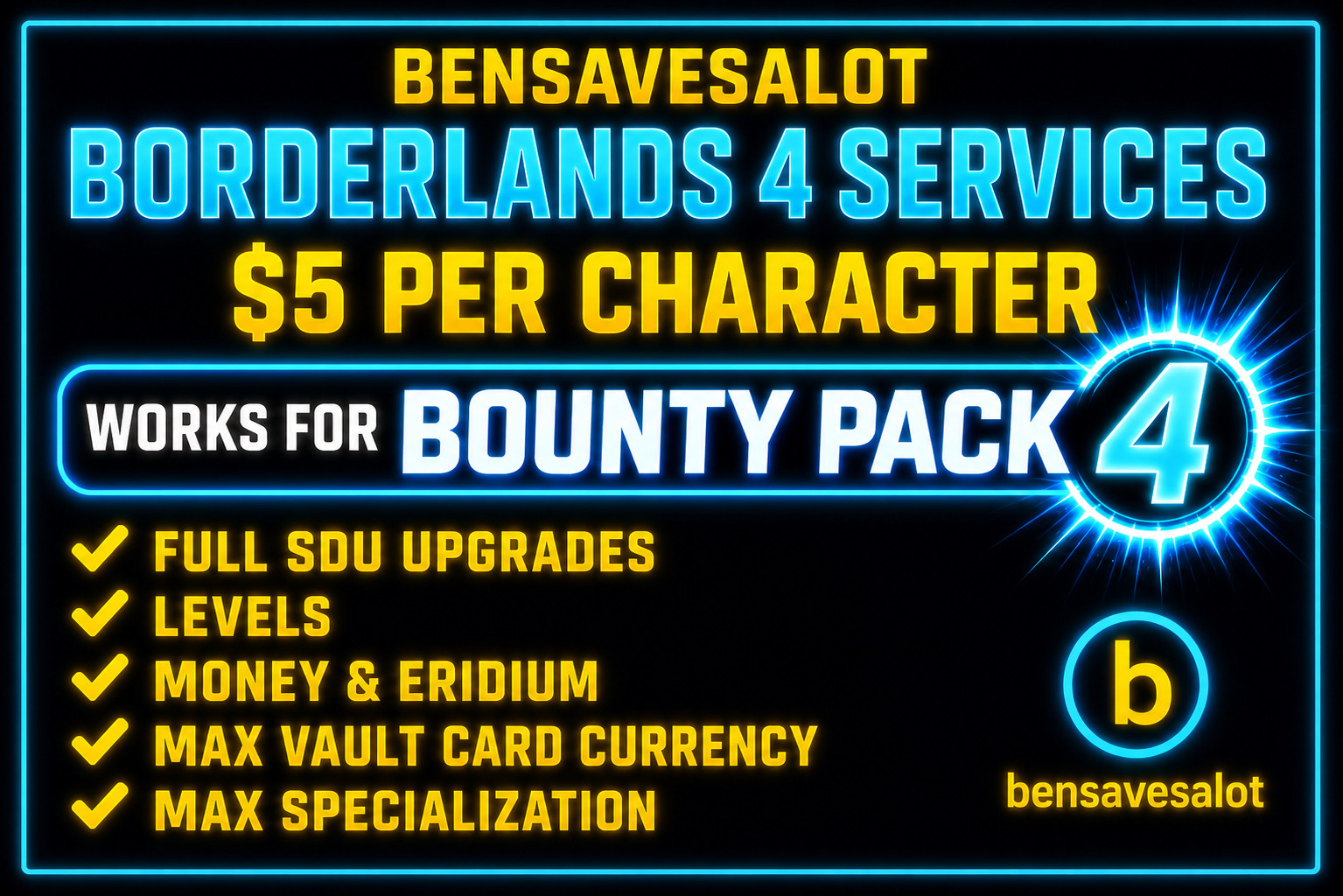 Borderlands 4 🎉 Full SDU+ max Levels +Money + Eridium + vault card + max spec