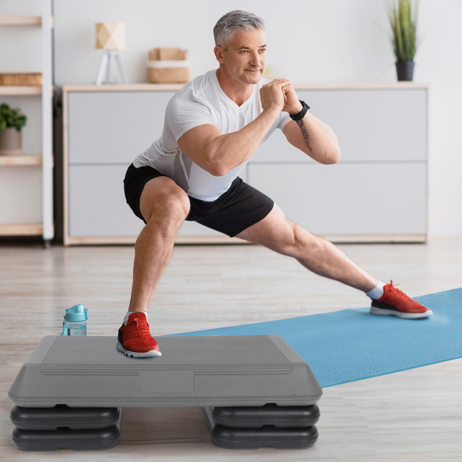 28'' Aerobic Step Platform Exercise Workout Stepper Non-Slip Surface W/4 Risers
