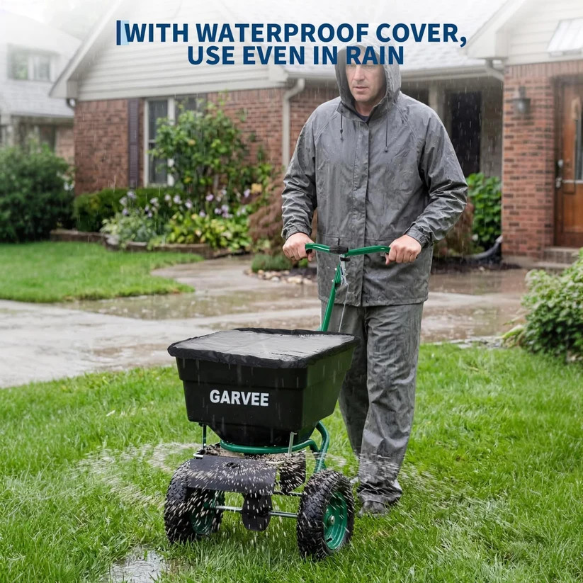 100 lb Push Broadcast Spreader with 12' Spread Width, Adjustable Drop Rate
