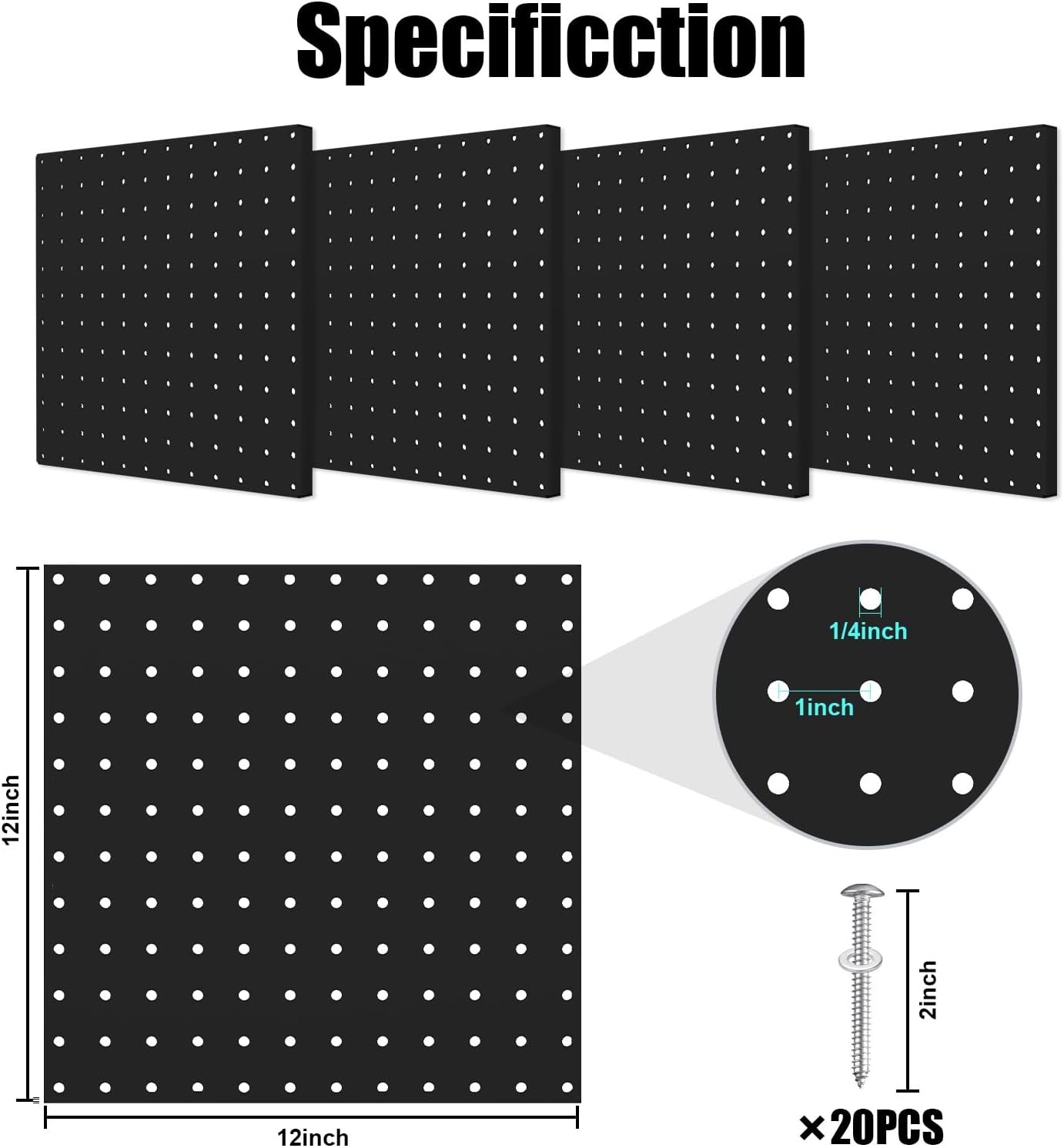 Peg Board, 4 Pack Metal Pegboard Panels Black Pegboards Wall Organizer with Bent