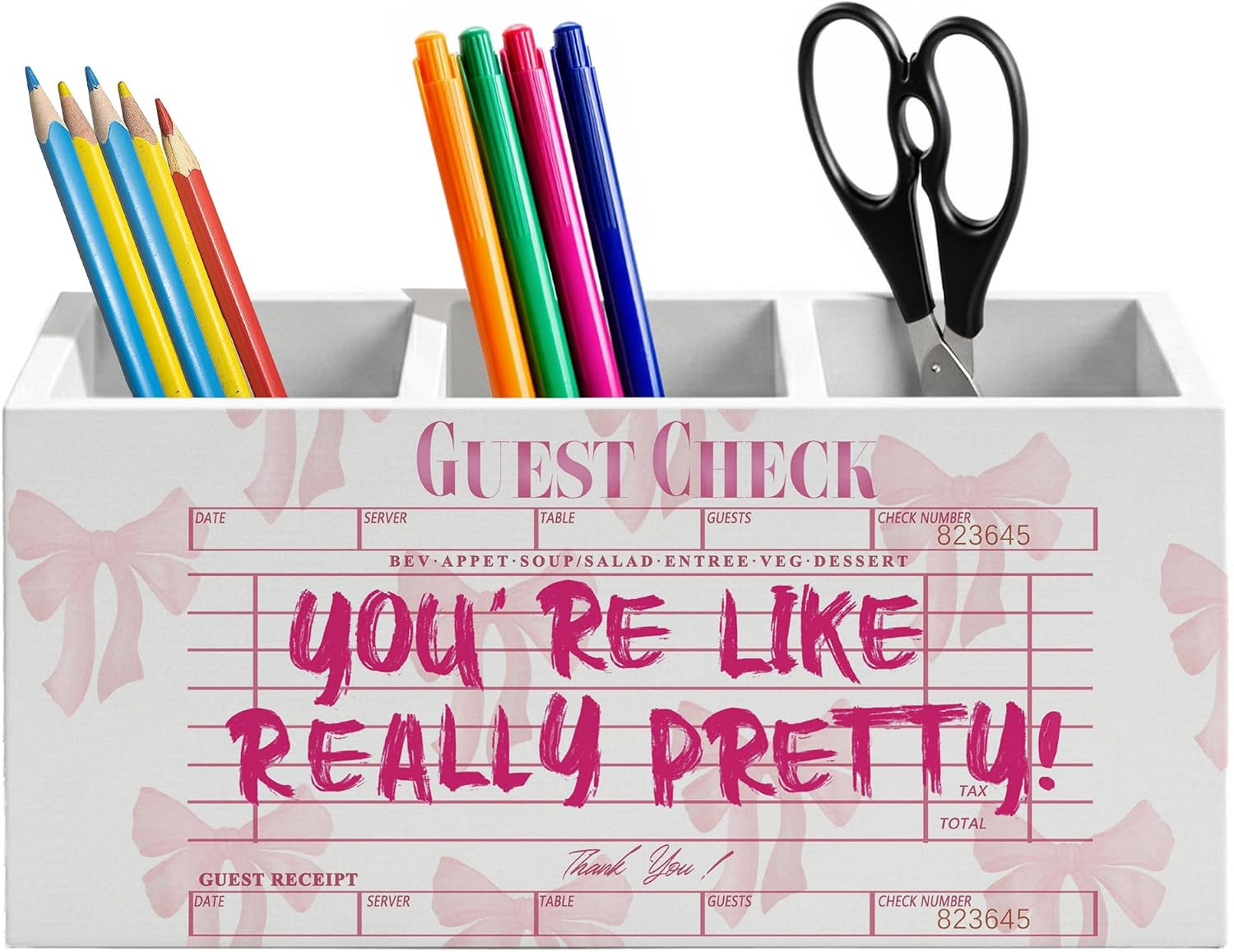 Trendy Coquette Pink Bow Pen Holder for Home Office Desk, Pink Girly Office Deco