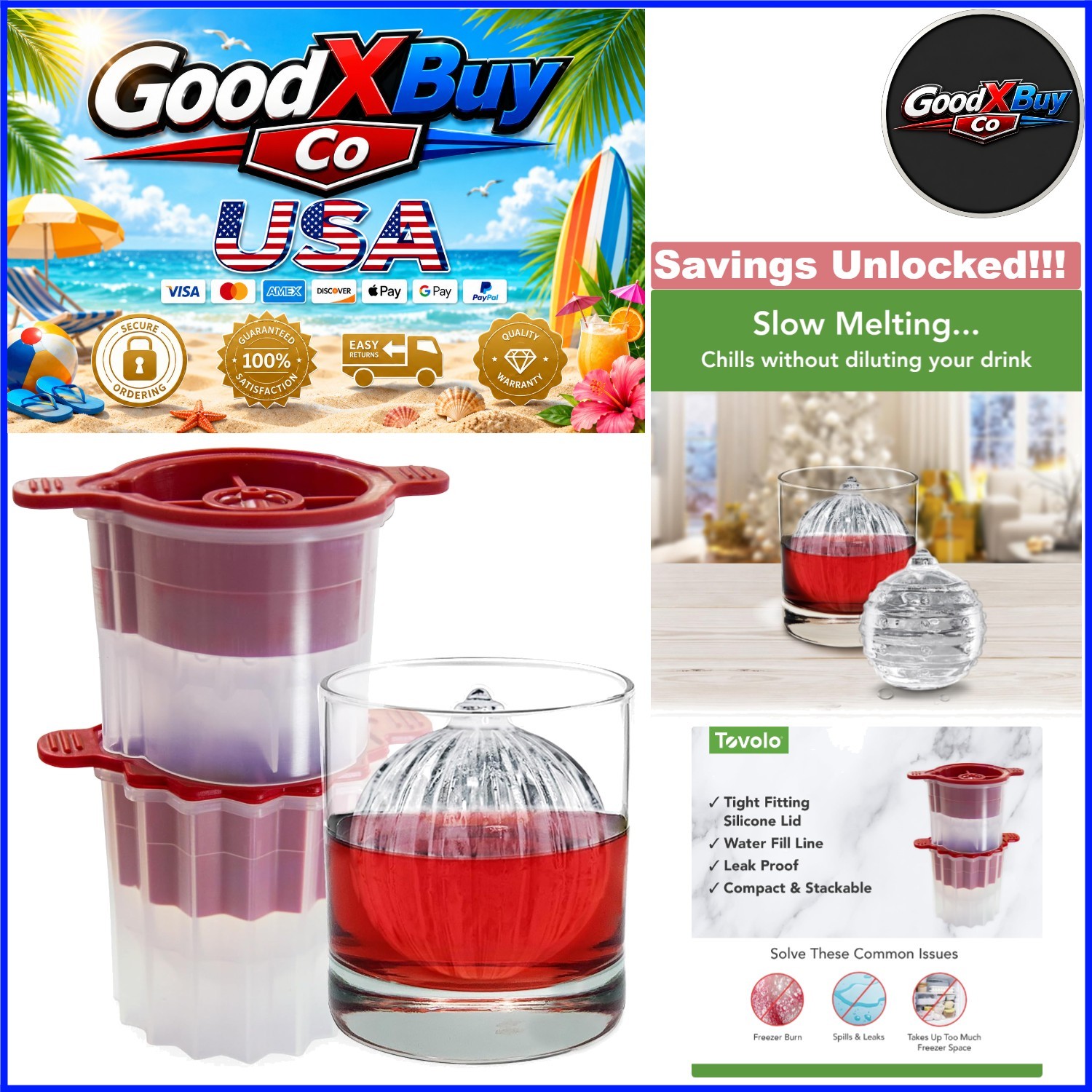 Set of 2 Christmas Ornament Ice Cube Molds BPA Free Silicone Holiday Drink Sh...