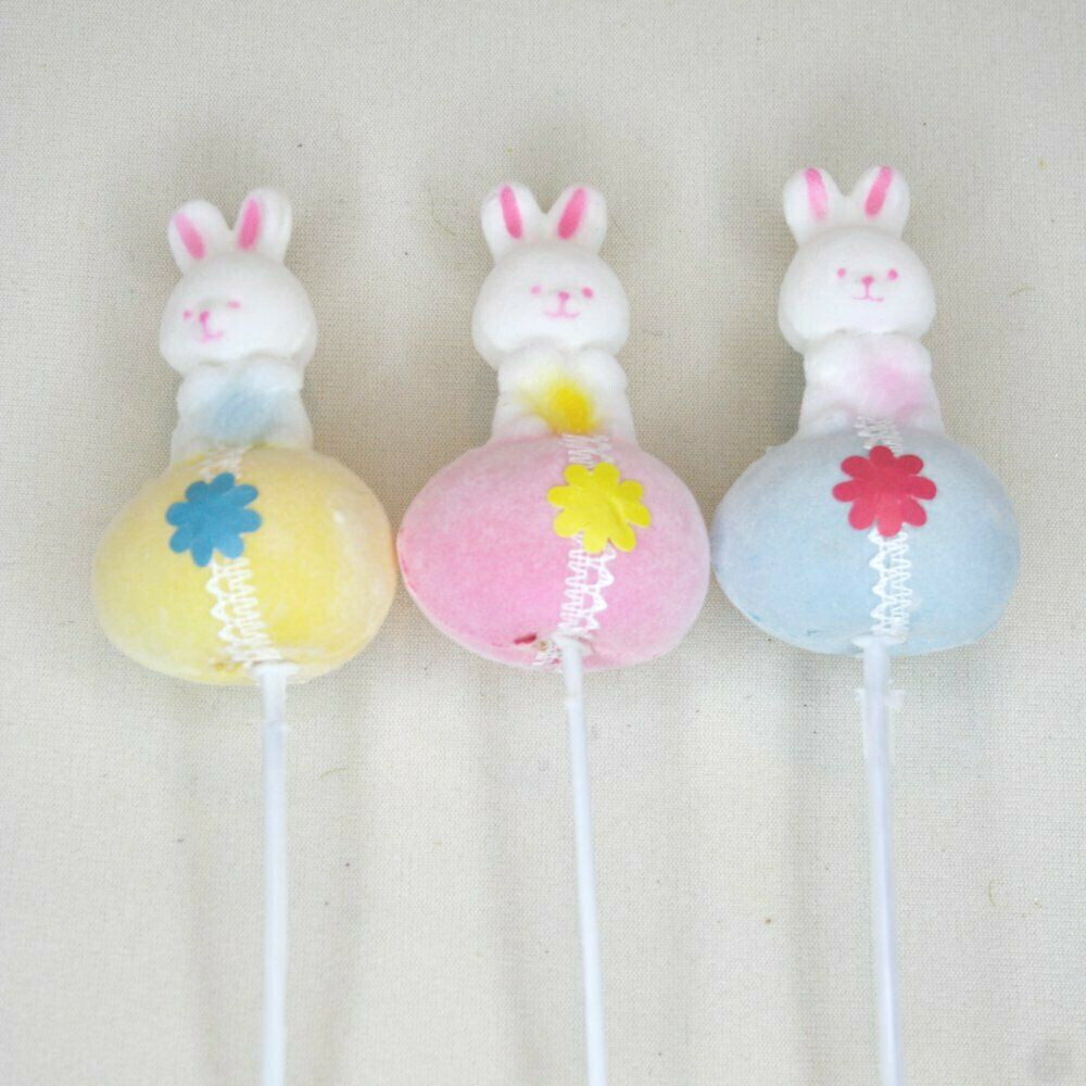 Vintage Flocked Rabbit On Egg Pick 6 Piece Lot (2 Each Color)  #30160056