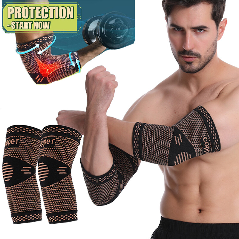 Copper Golfer Tennis Elbow Brace Support Compression Sleeve Arthritis Tendonitis