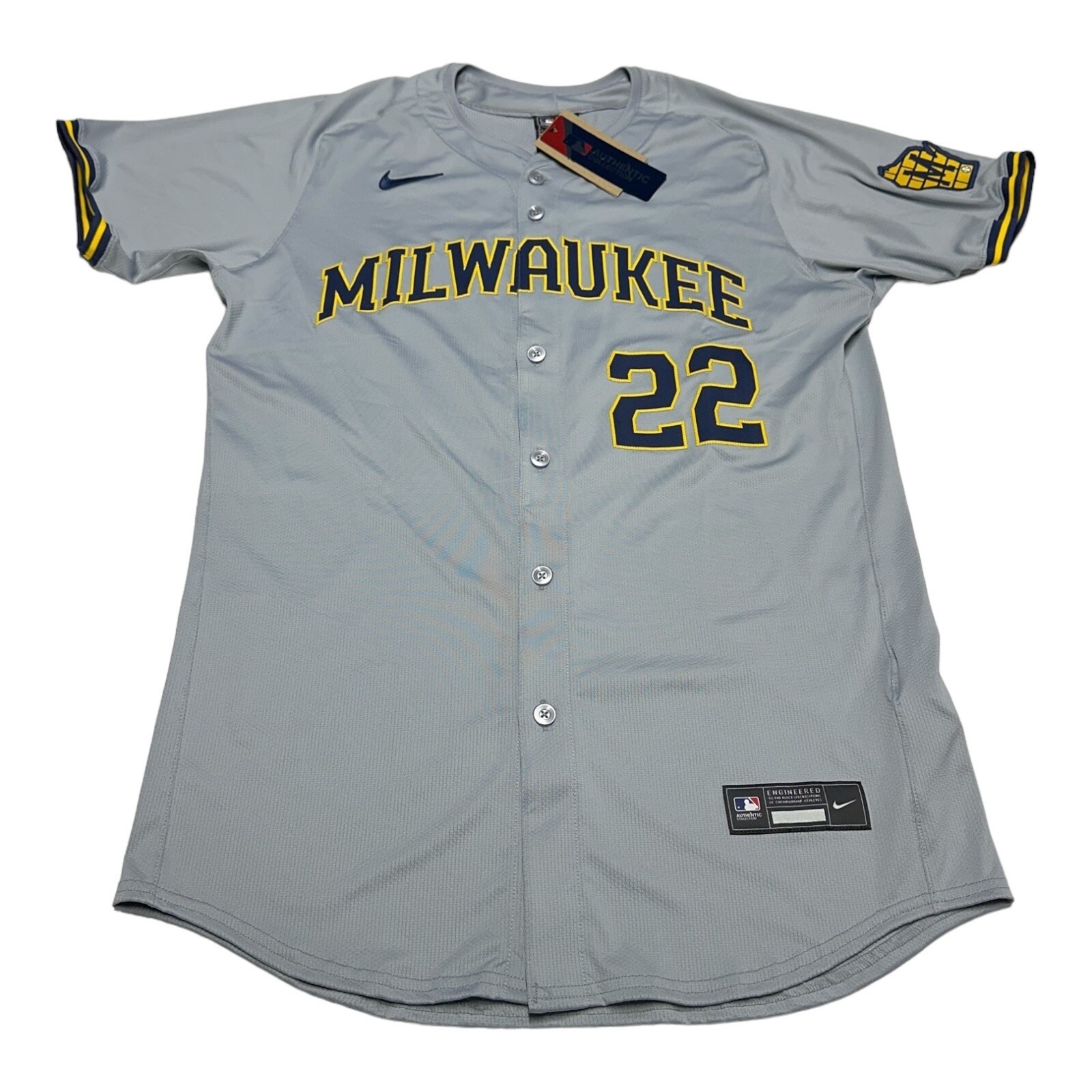 Nike Christian Yelich Jersey Men's 44 Gray Milwaukee Brewers Road MLB Authentic
