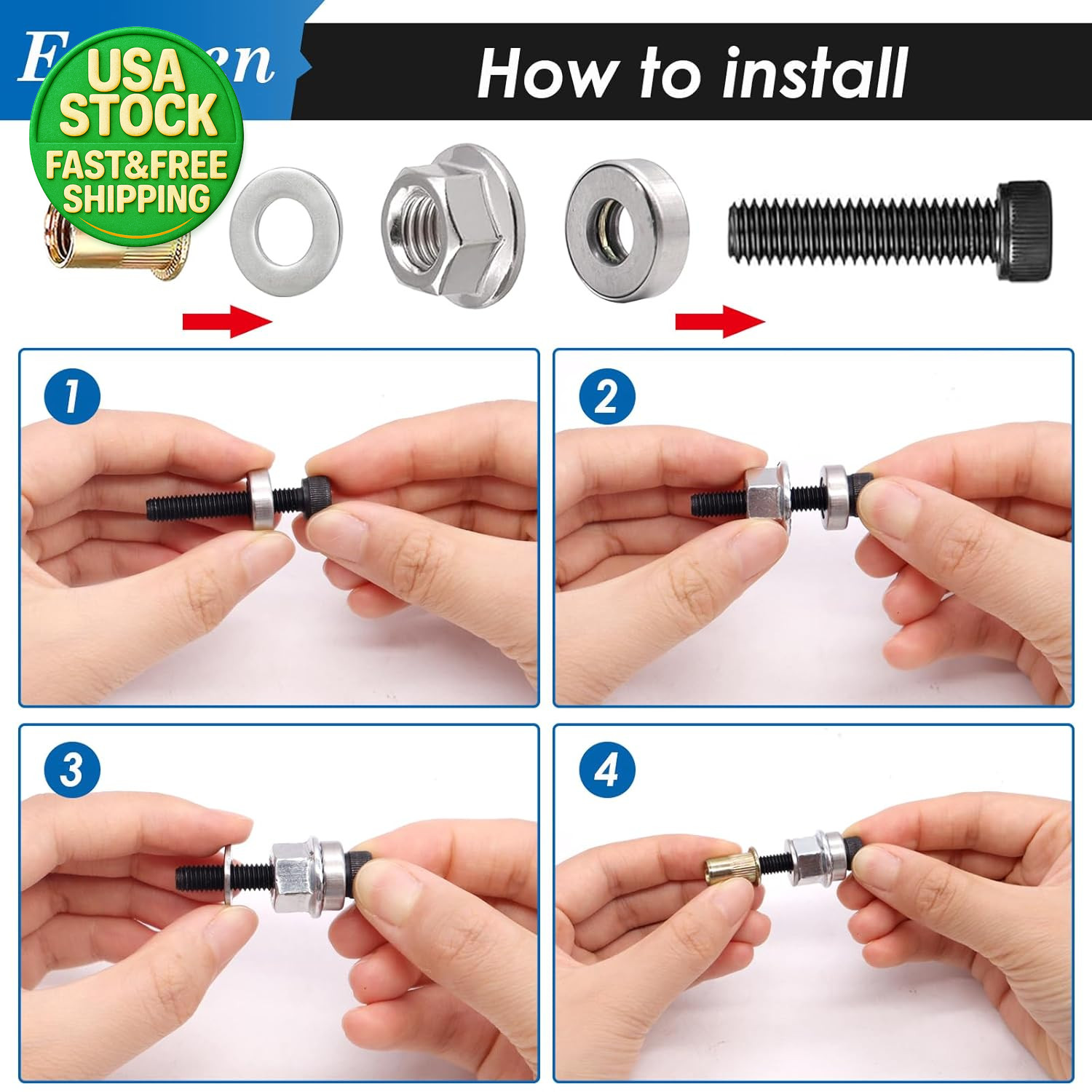 50pcs 1/4-20 Rivet Nuts Set with Hand Tool Carbon Steel Threaded Insert Kit