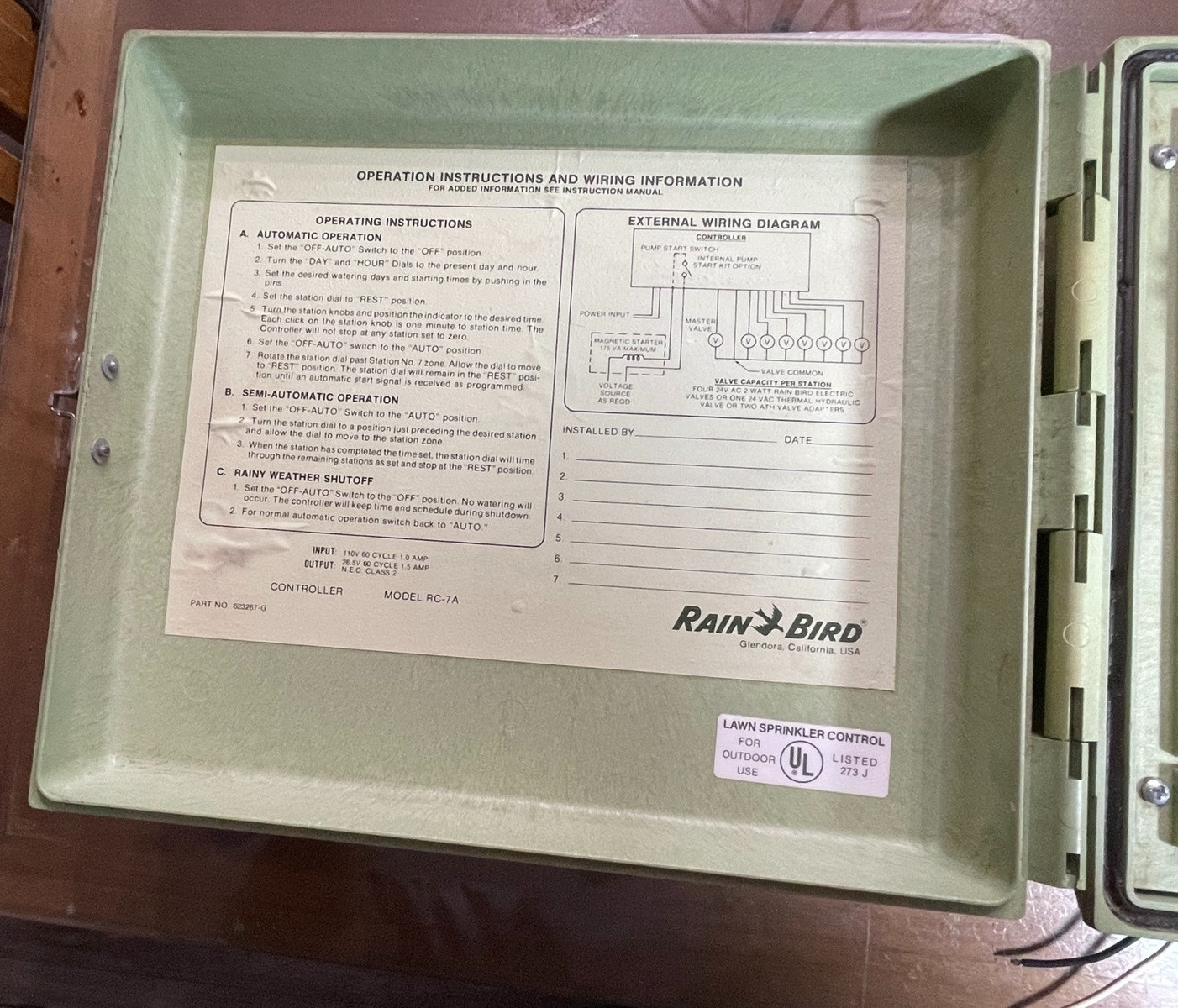 Vintage Rain Bird RC-7A Irrigation Sprinkler Controller Timer Rare Untested