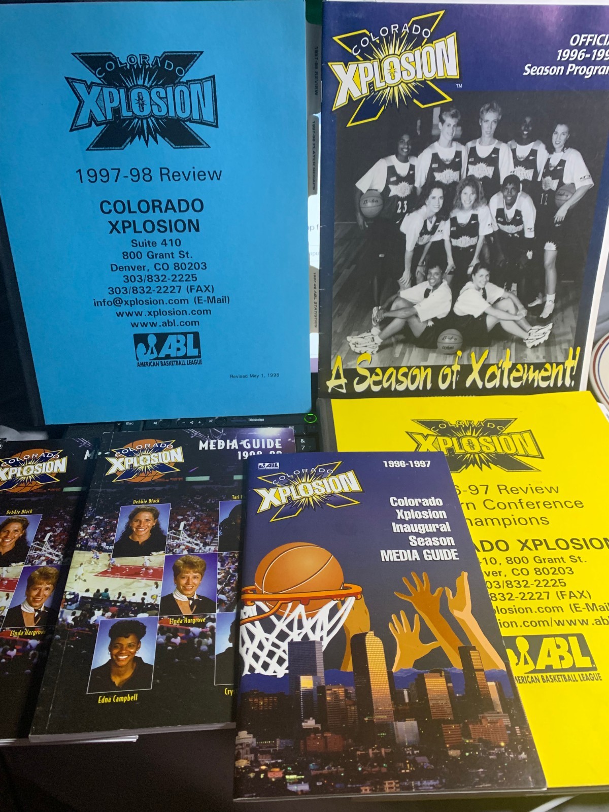 1996-99 COLORADO EXPLOSION ABL WOMENS PRO BASKETBALL ORIGINAL LOT 6 PROGRAMS-MED