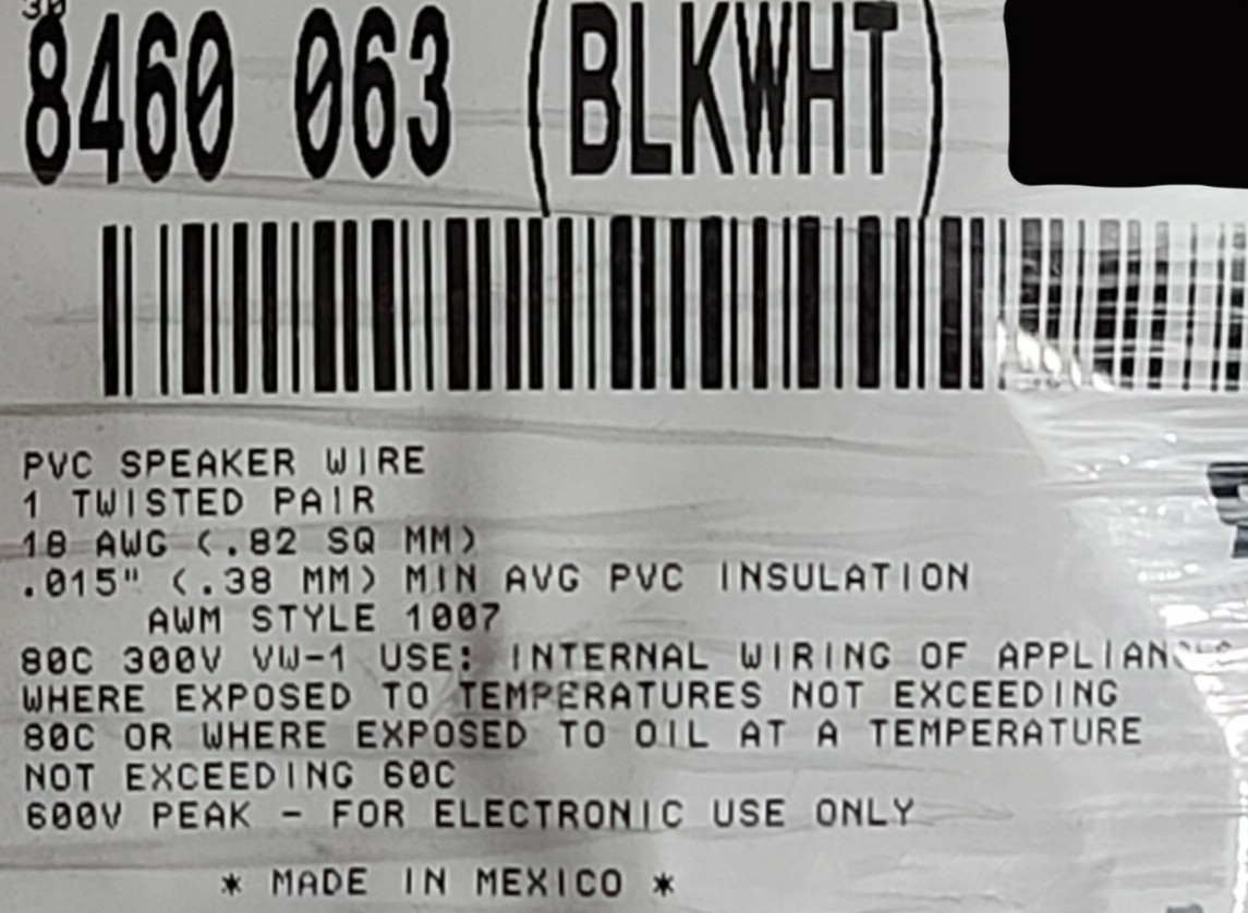 NEW Belden 8460 18/1P Twist Pair High Conductivity Unjacketed Speaker Cable