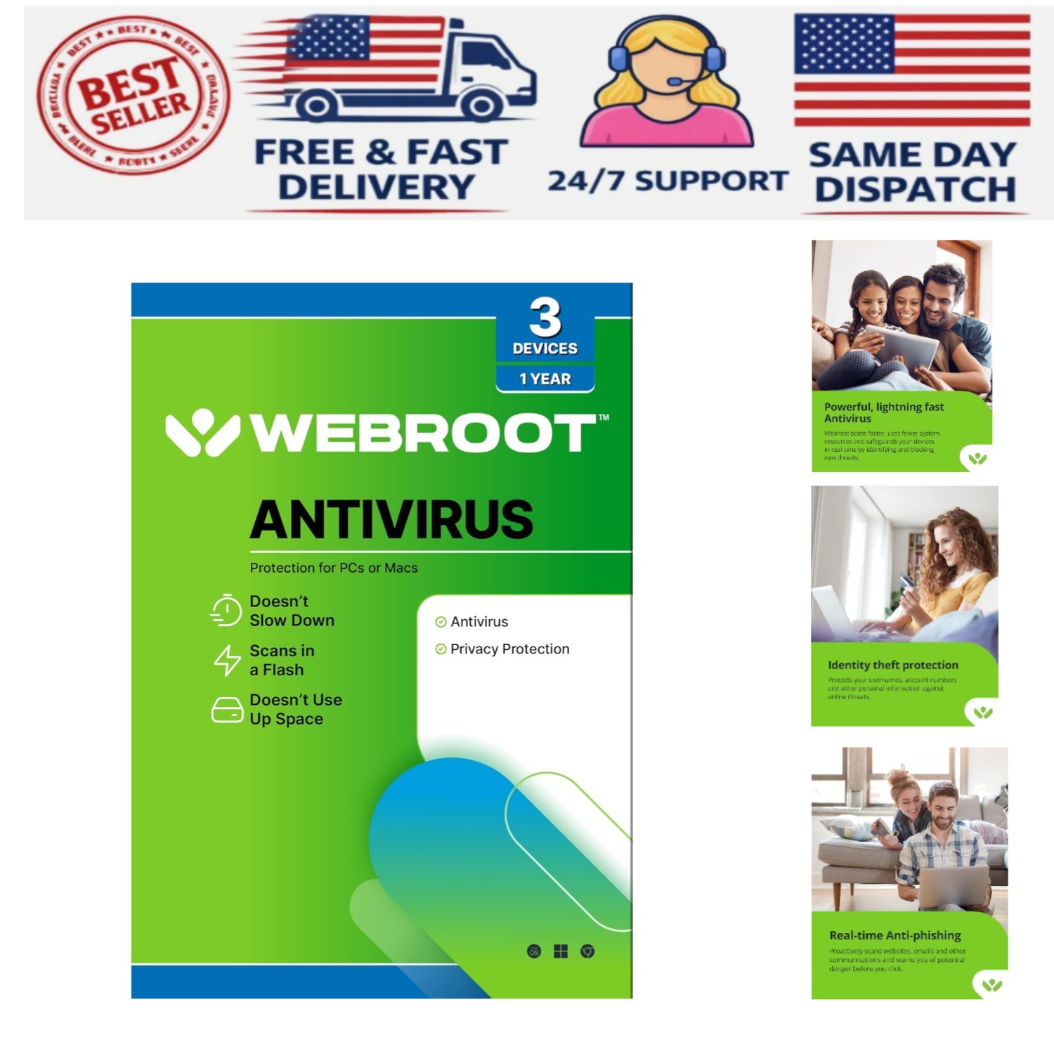 Antivirus Software 2026 | 3 Device | 1  PC/Mac with Keycard