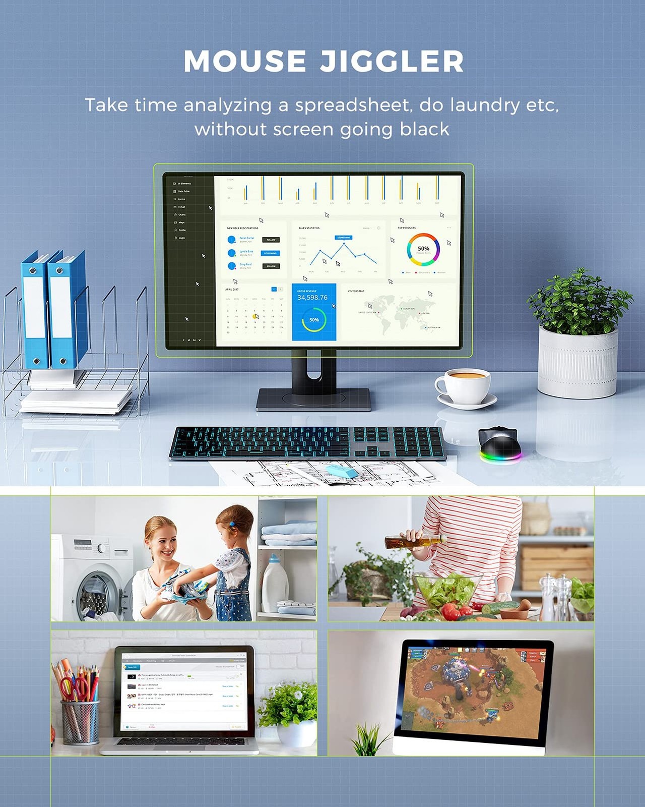 PEIOUS Wireless Mouse, Jiggler Mouse for Laptop - LED Mouse Rechargeable Comp...