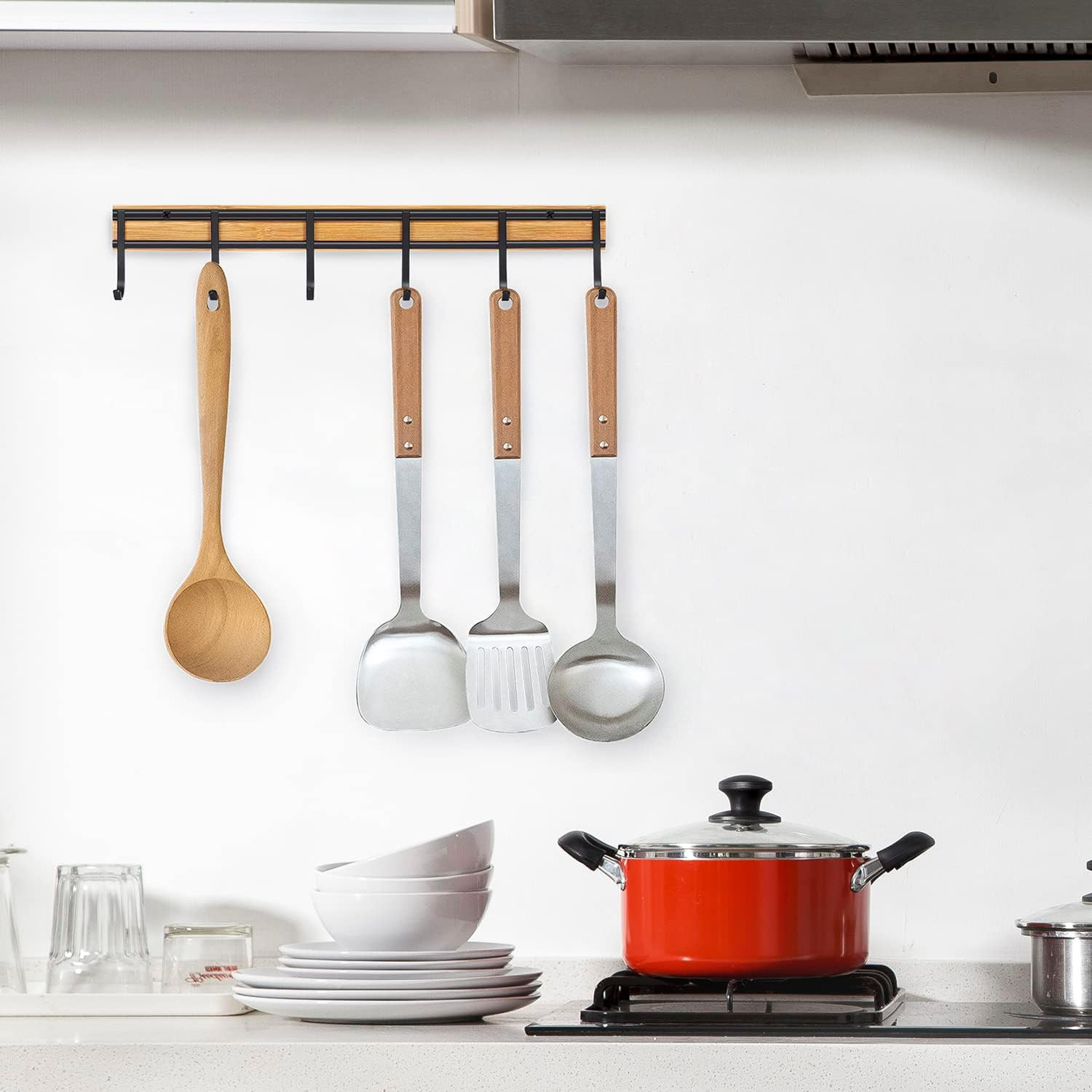 Kitchen Utensil Hanger, 2 Set Wall Mount Kitchen Hooks for Hanging Utensils | 15