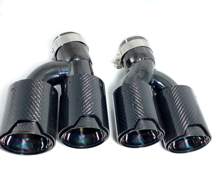 Pair Dual Exhaust Tip Real Carbon Fiber Tailpipe For BMW 525i 528i 530i G30 G31